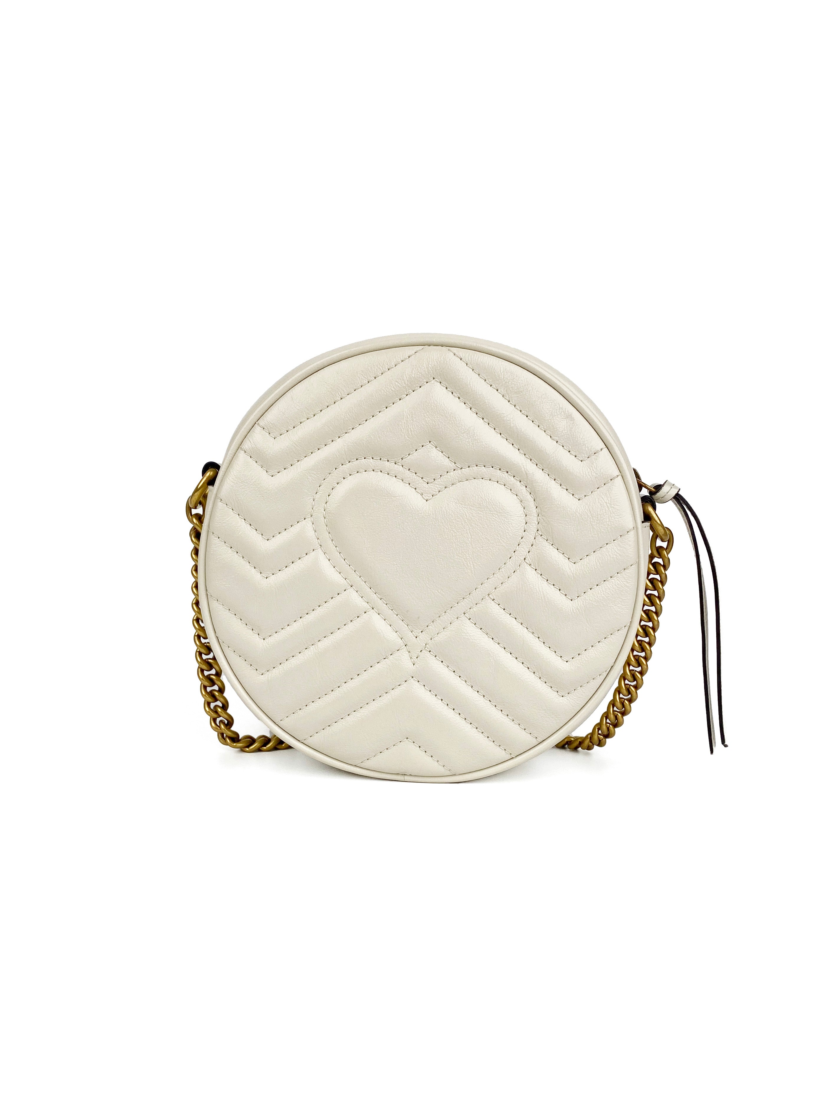 Gucci White Mini Round Marmont Shoulder Bag