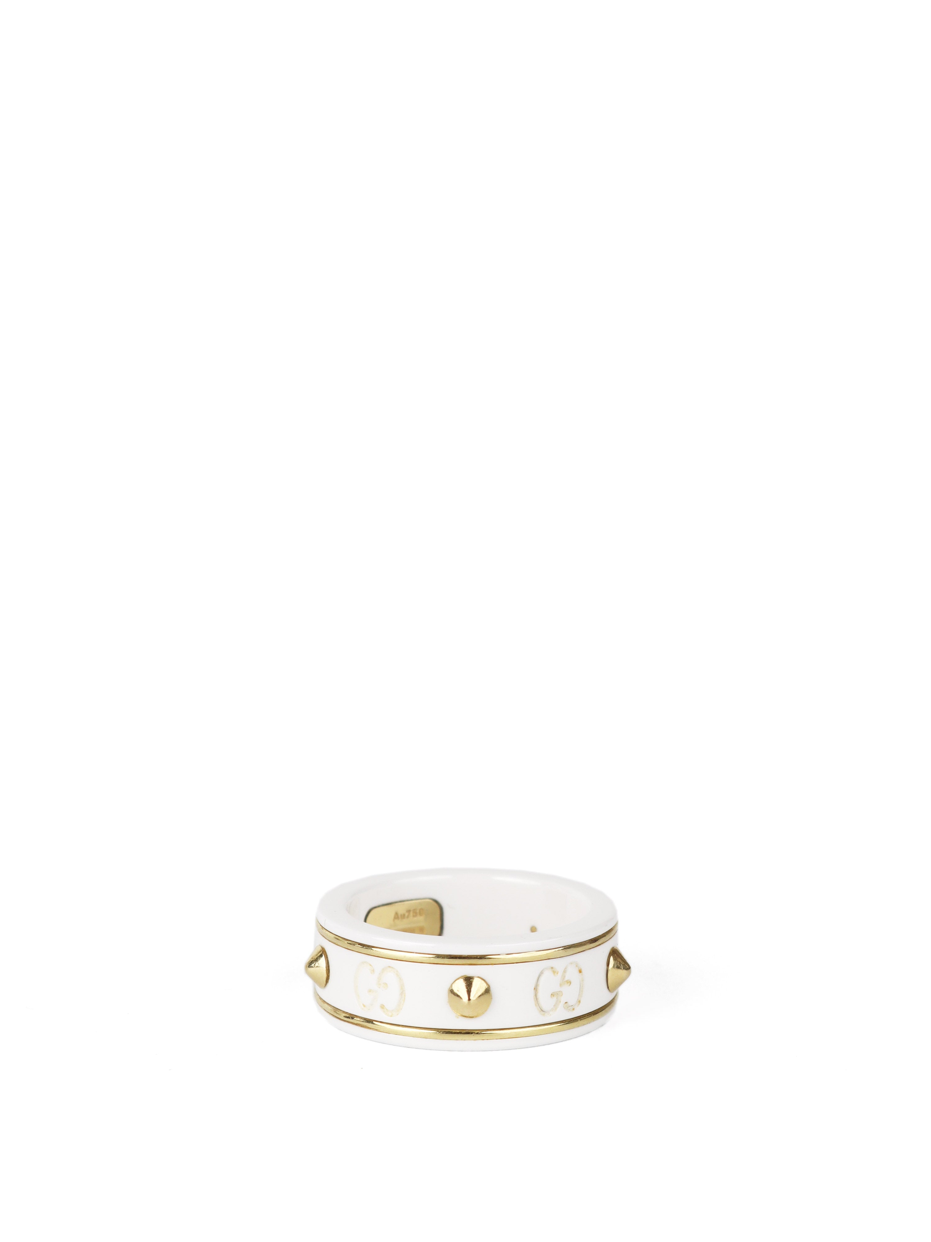 Gucci White/Gold Studded Ceramic Icon Ring