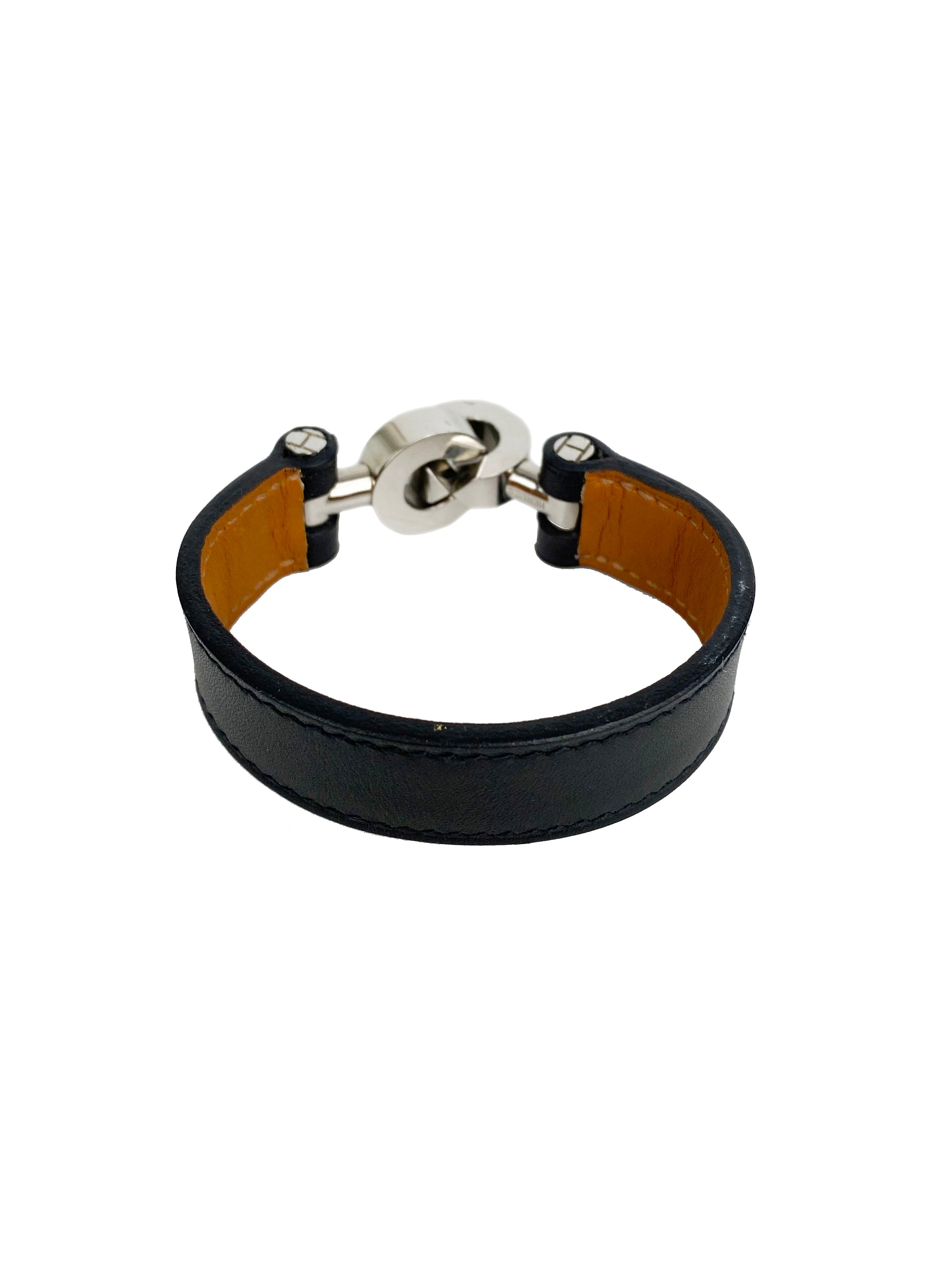 Hermes Black Leather Interlocking Bracelet