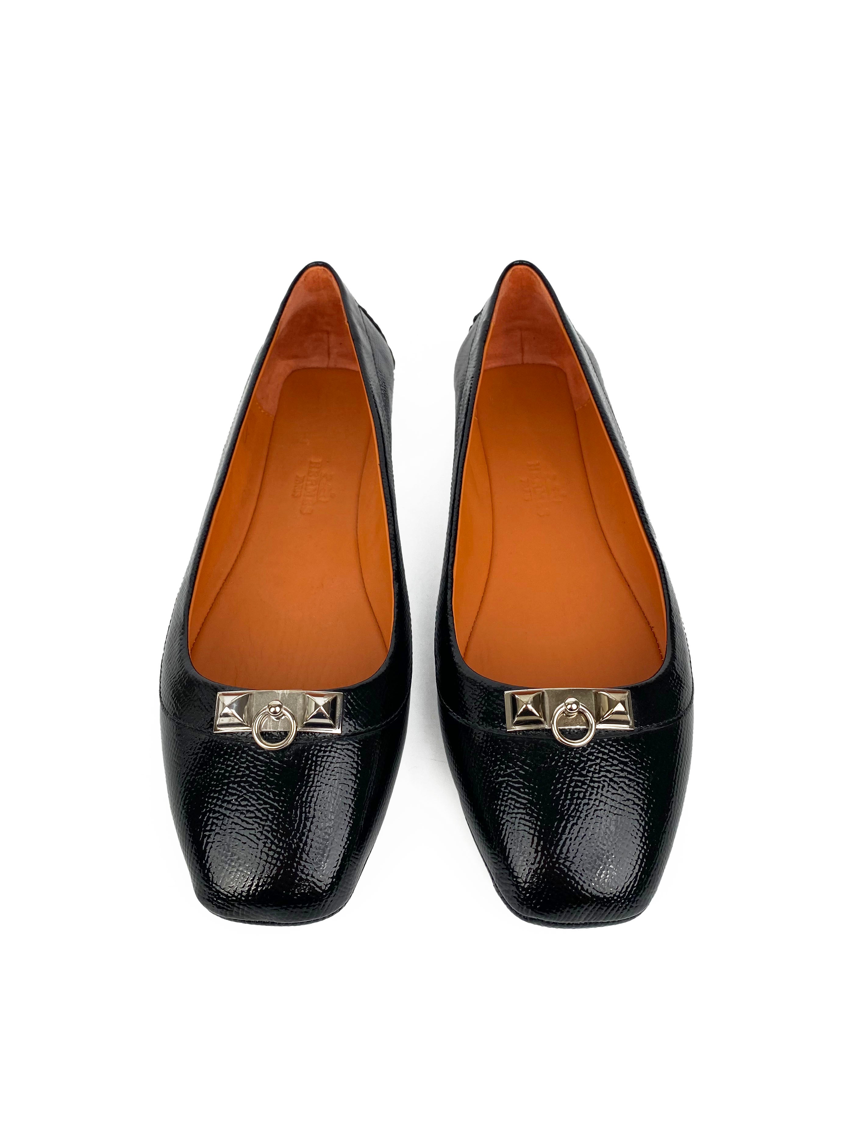 Hermes Black Liberty Ballerina Flats 37