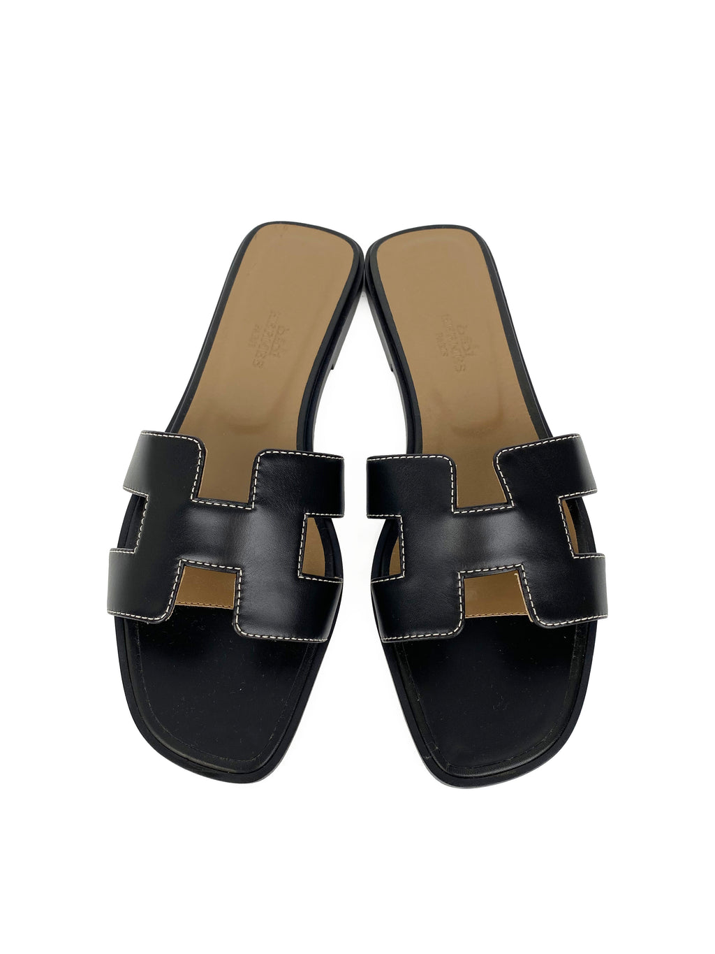 Hermes Black Oran Sandals 37.5