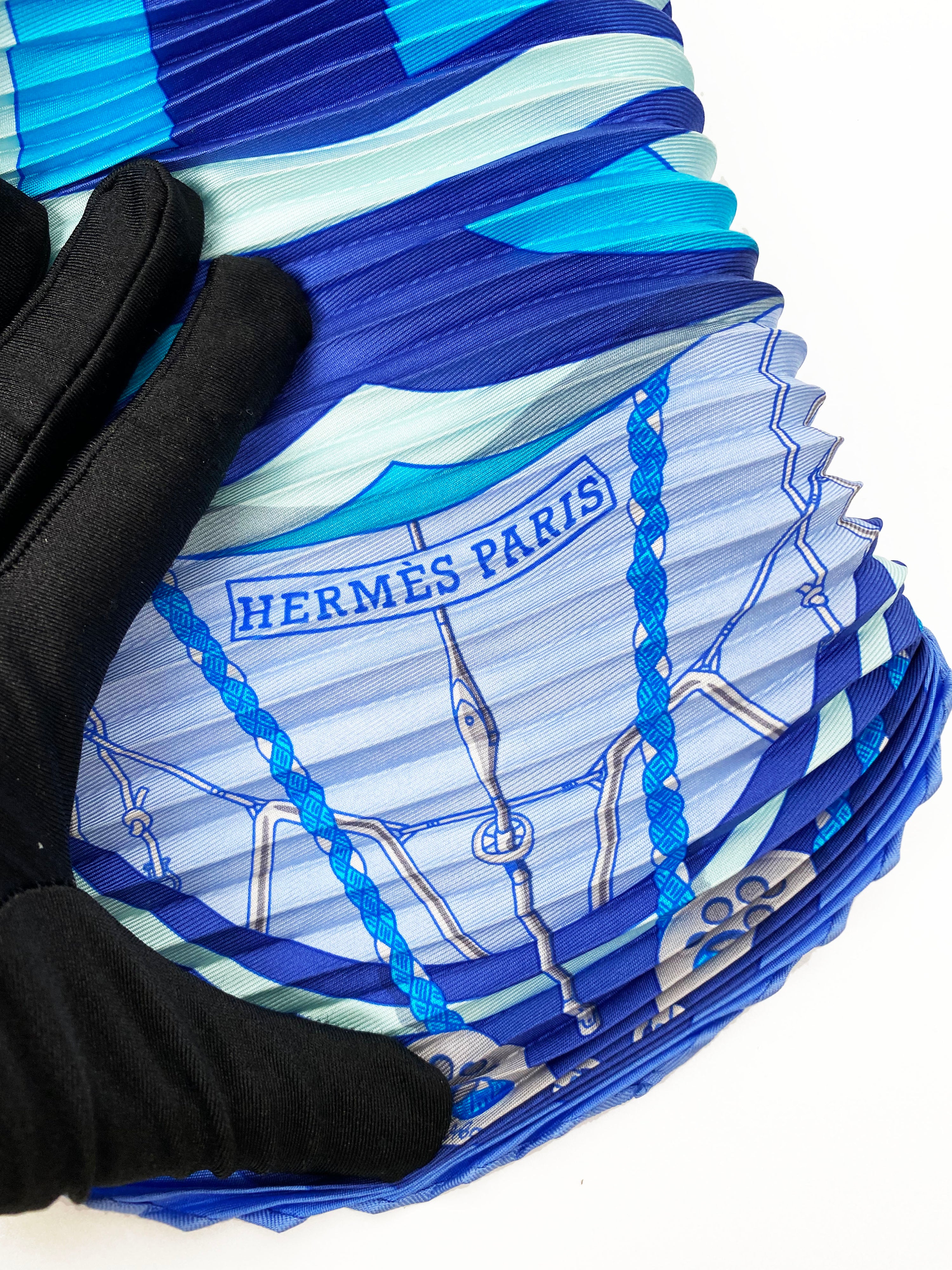 Hermes Blue Carre Plisse Spinnakers Scarf