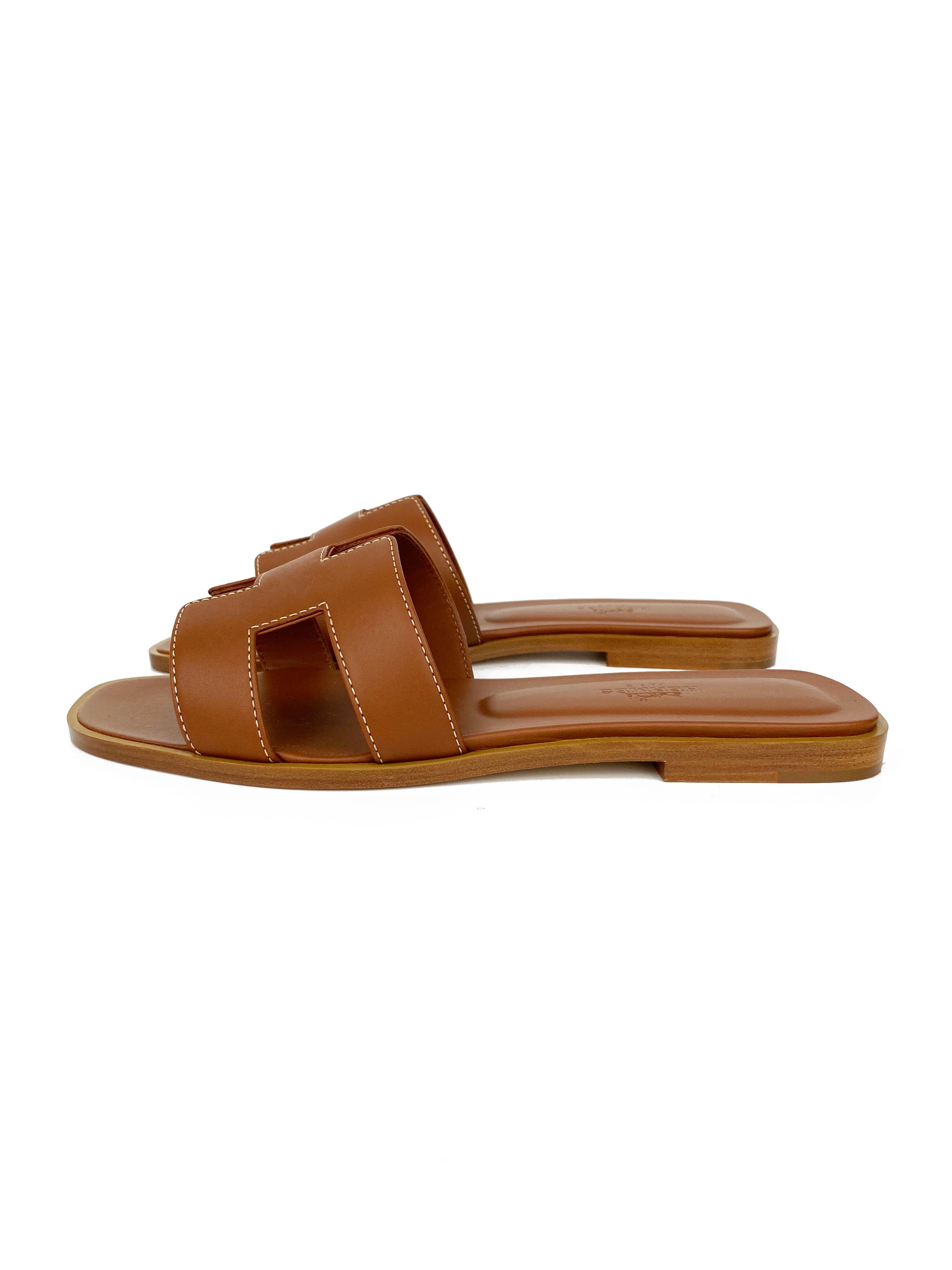 Hermes Brown Oran Sandals 37