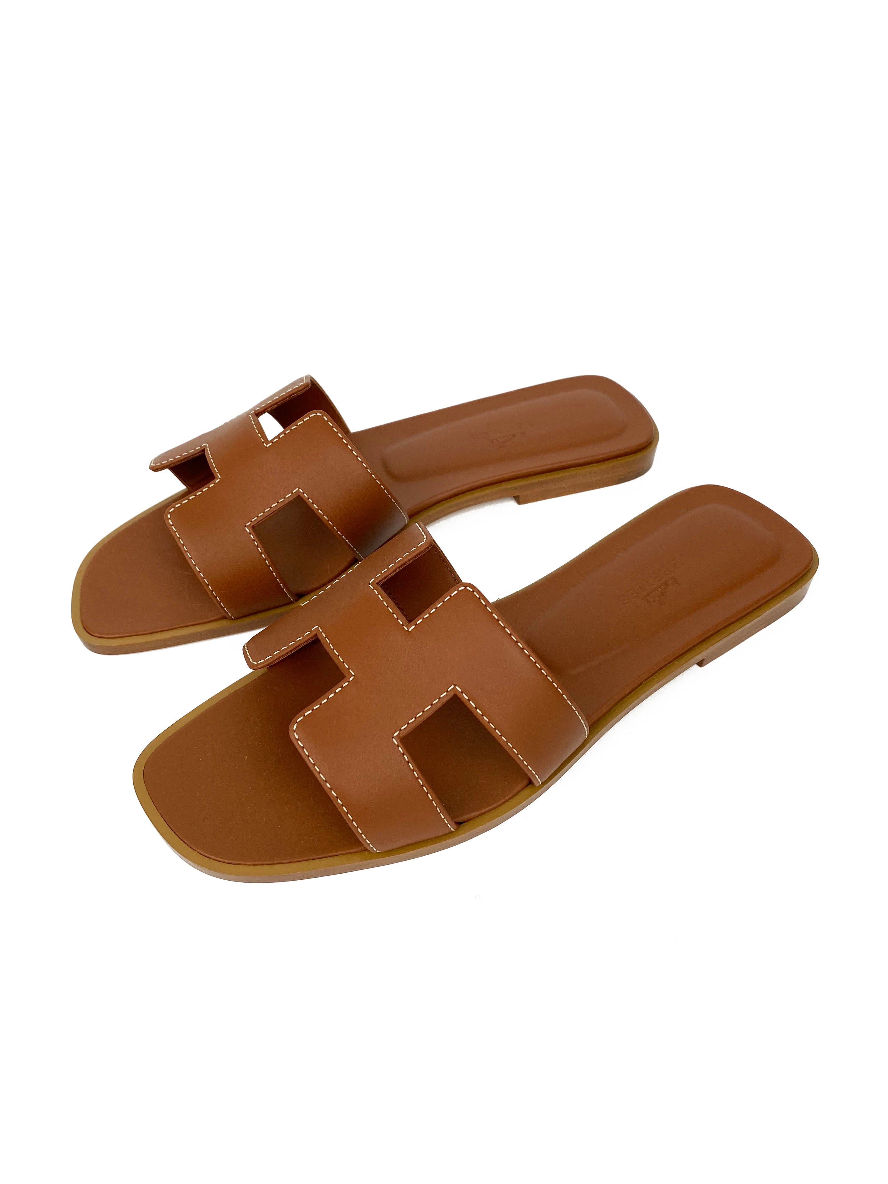Hermes Brown Oran Sandals 37