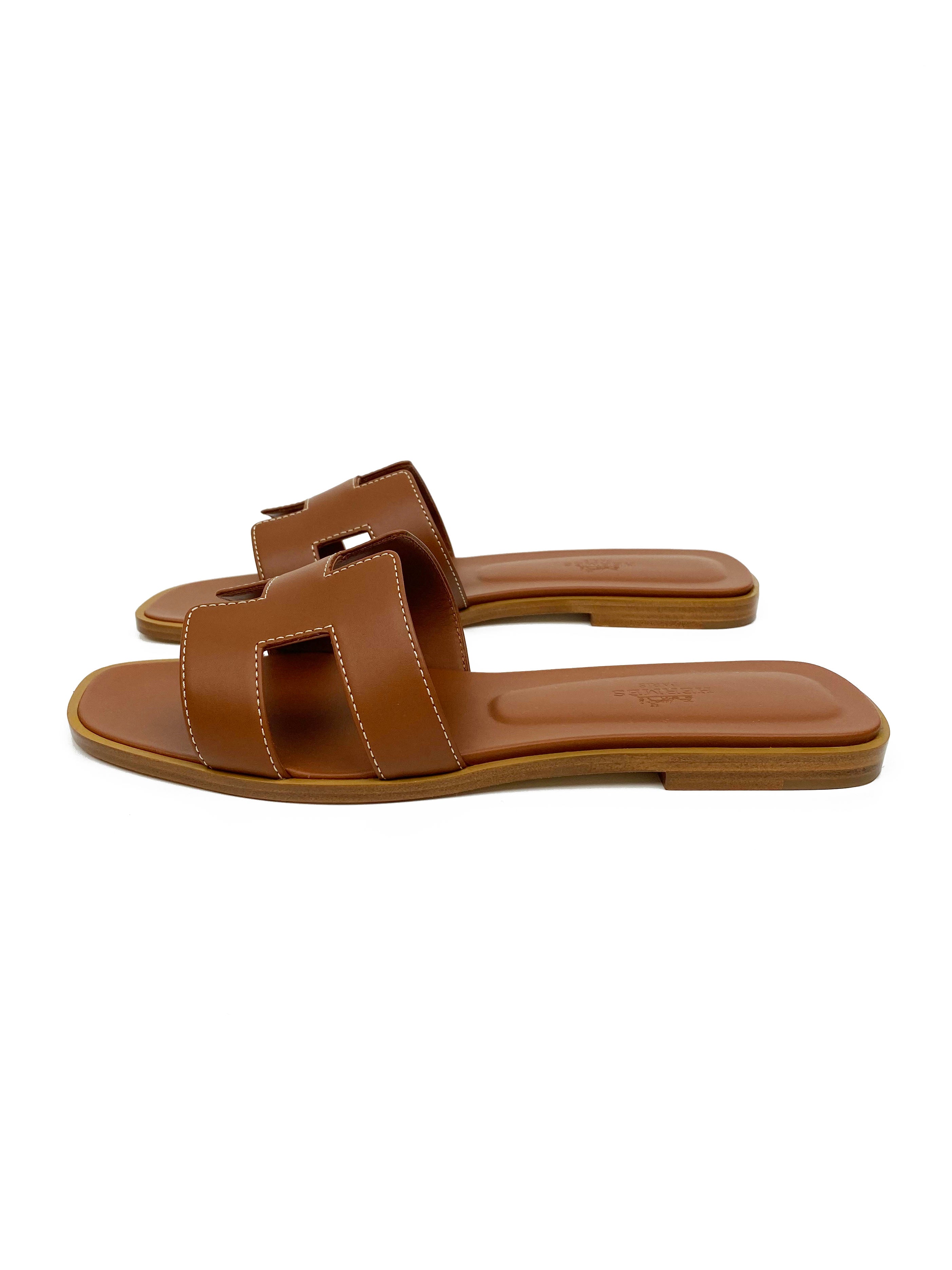 Hermes Gold Oran Sandals 38