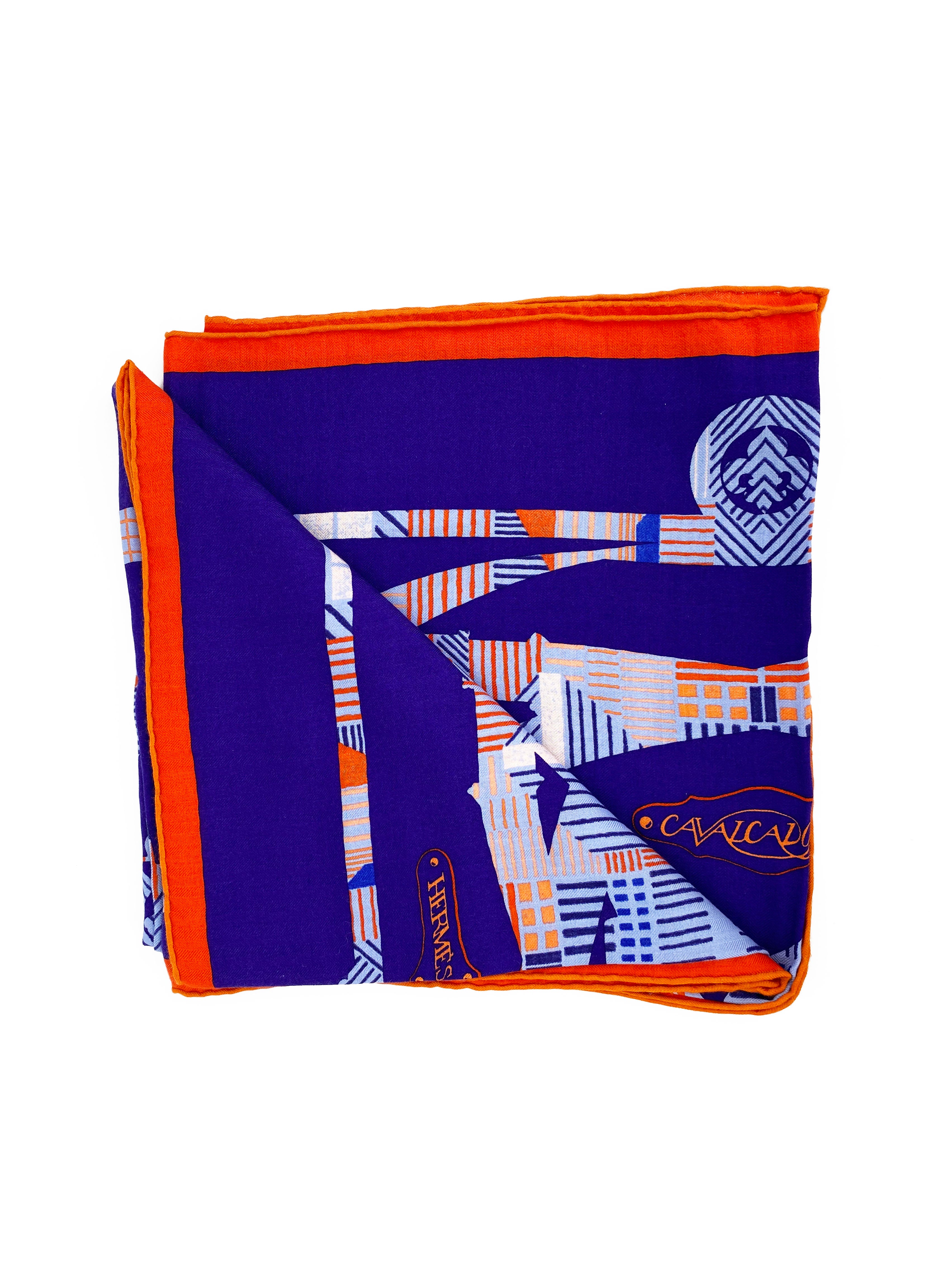 Hermes Cavalcadour Violet Bleu Jean & Orange GM Scarf