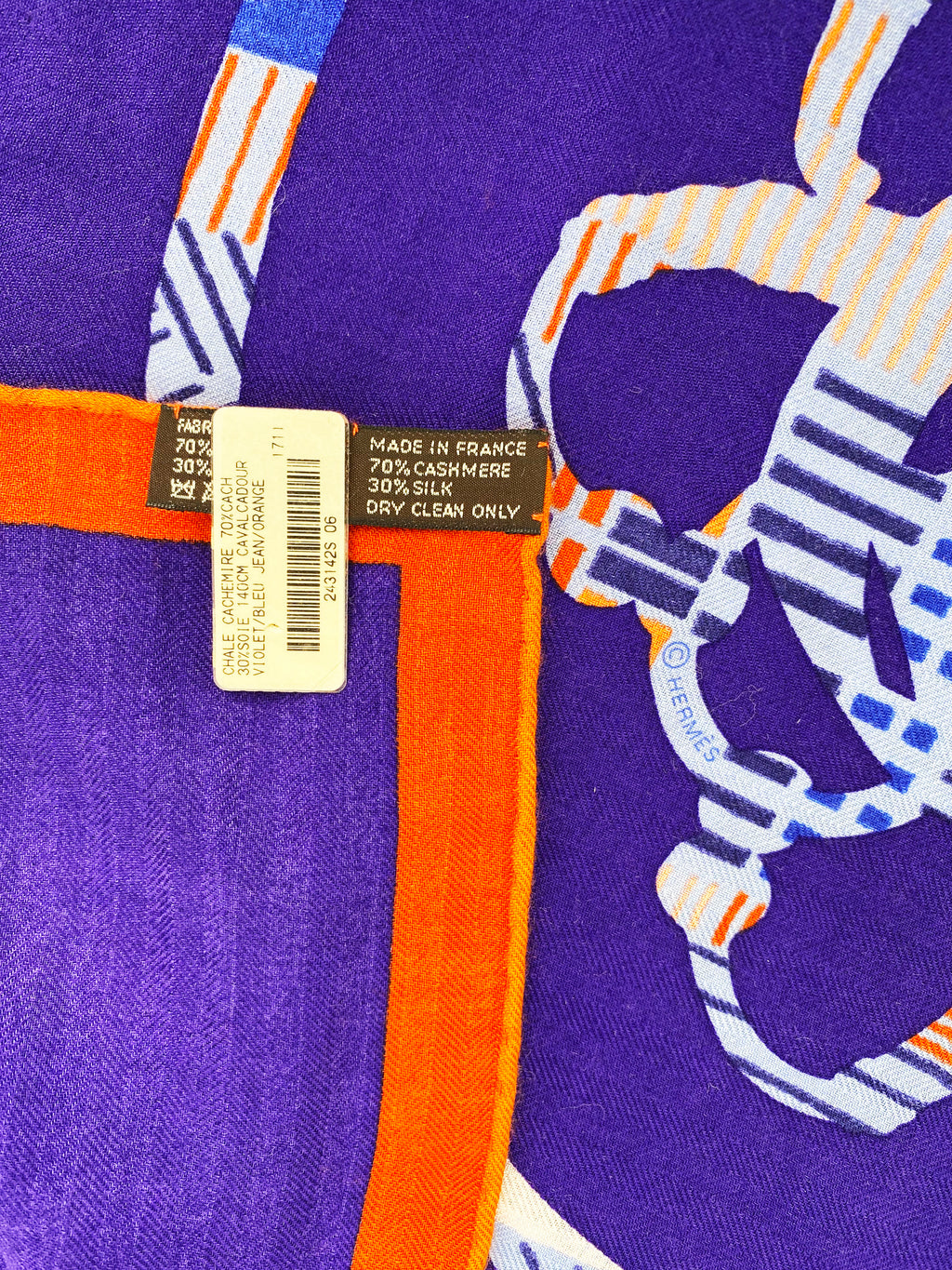 Hermes Cavalcadour Violet Bleu Jean & Orange GM Scarf