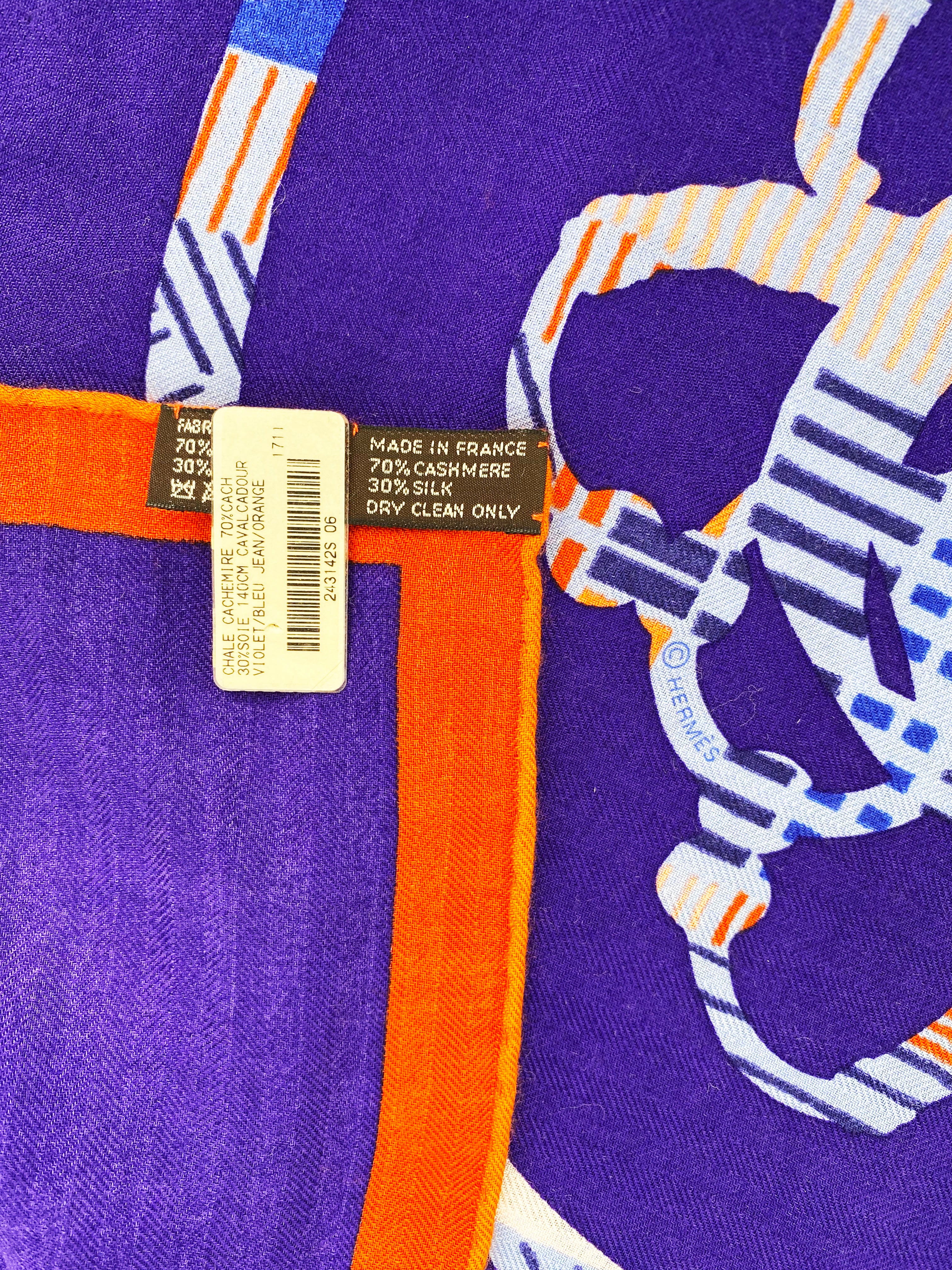 Hermes Cavalcadour Violet Bleu Jean & Orange GM Scarf