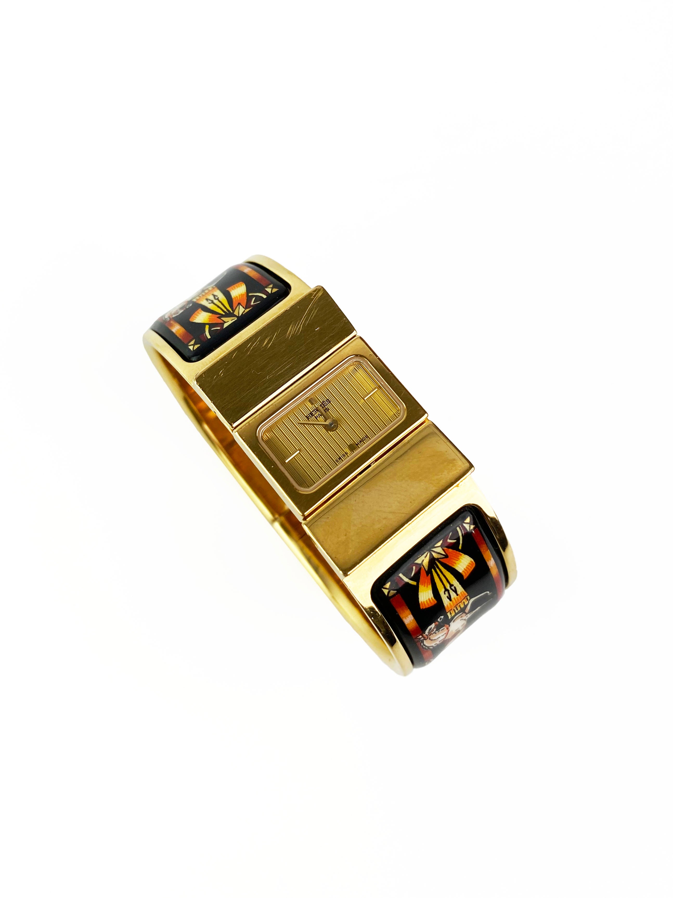 Hermes Gold Plated Loquet Bangle Watch