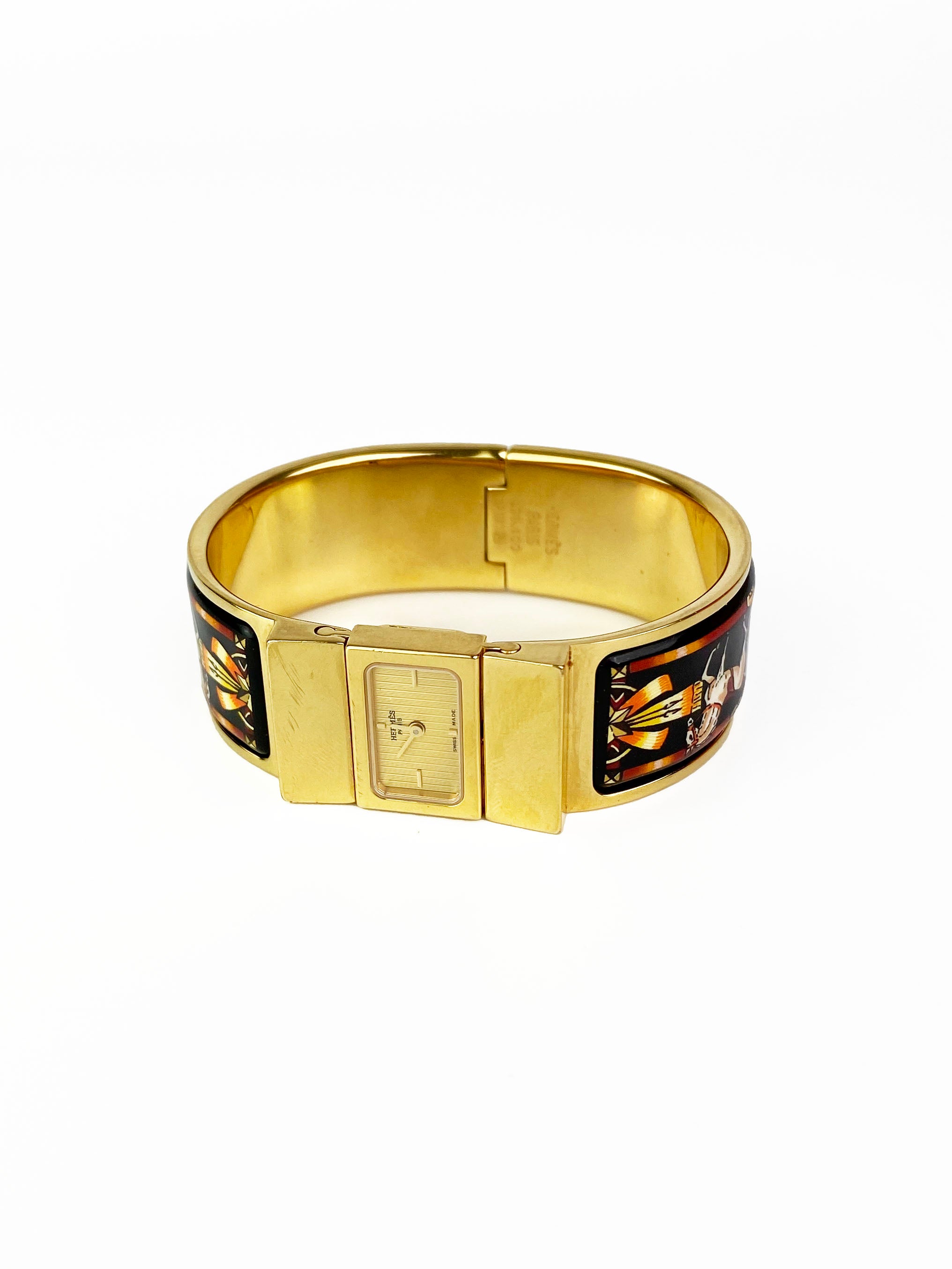 Hermes Gold Plated Loquet Bangle Watch