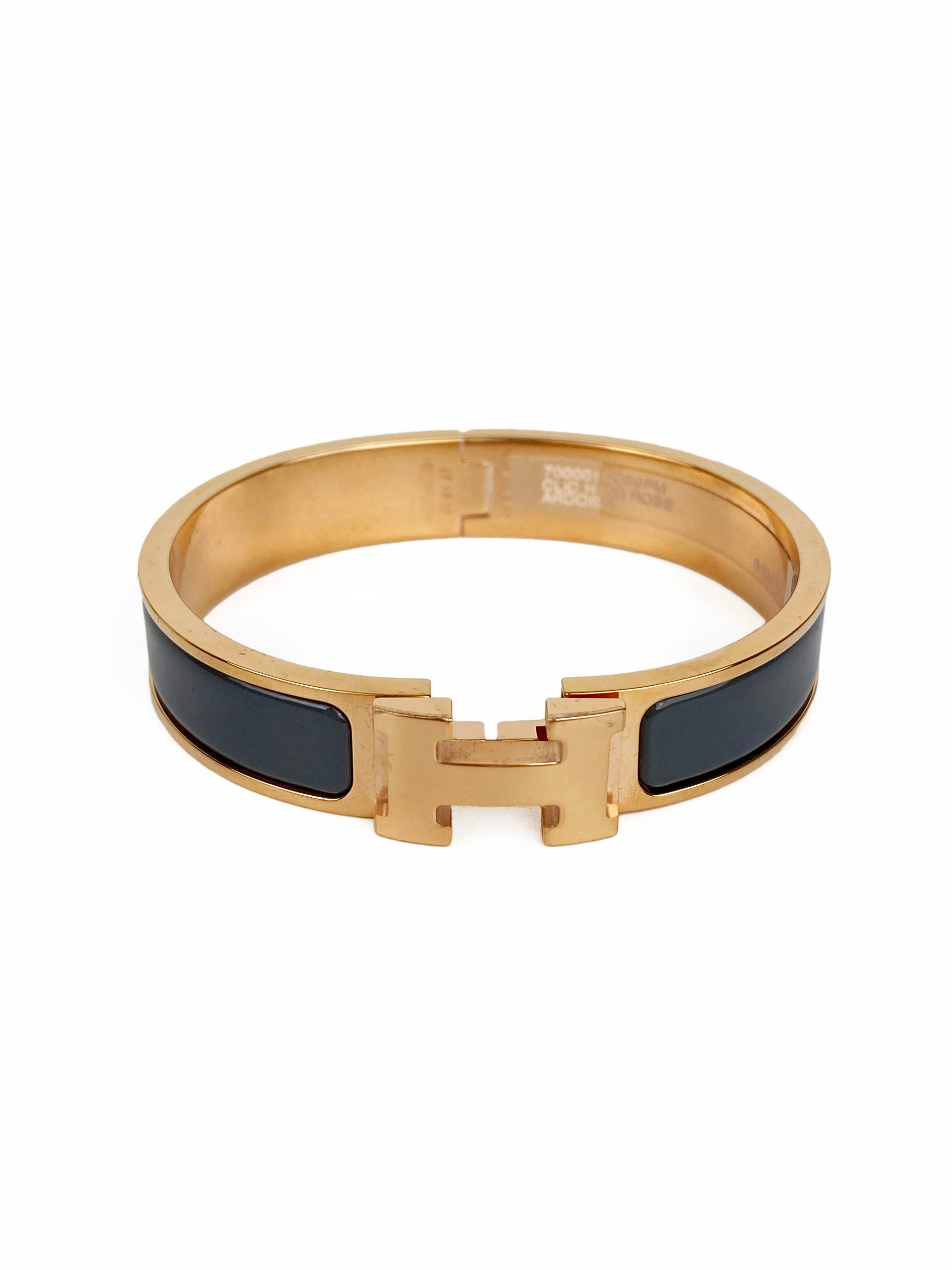 Hermes Grey Blue & Rose Gold Clic H Bracelet