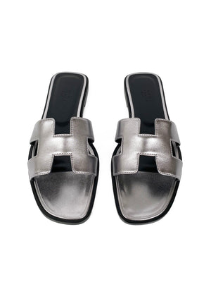 Hermes Metallic Silver Oran Sandals 39