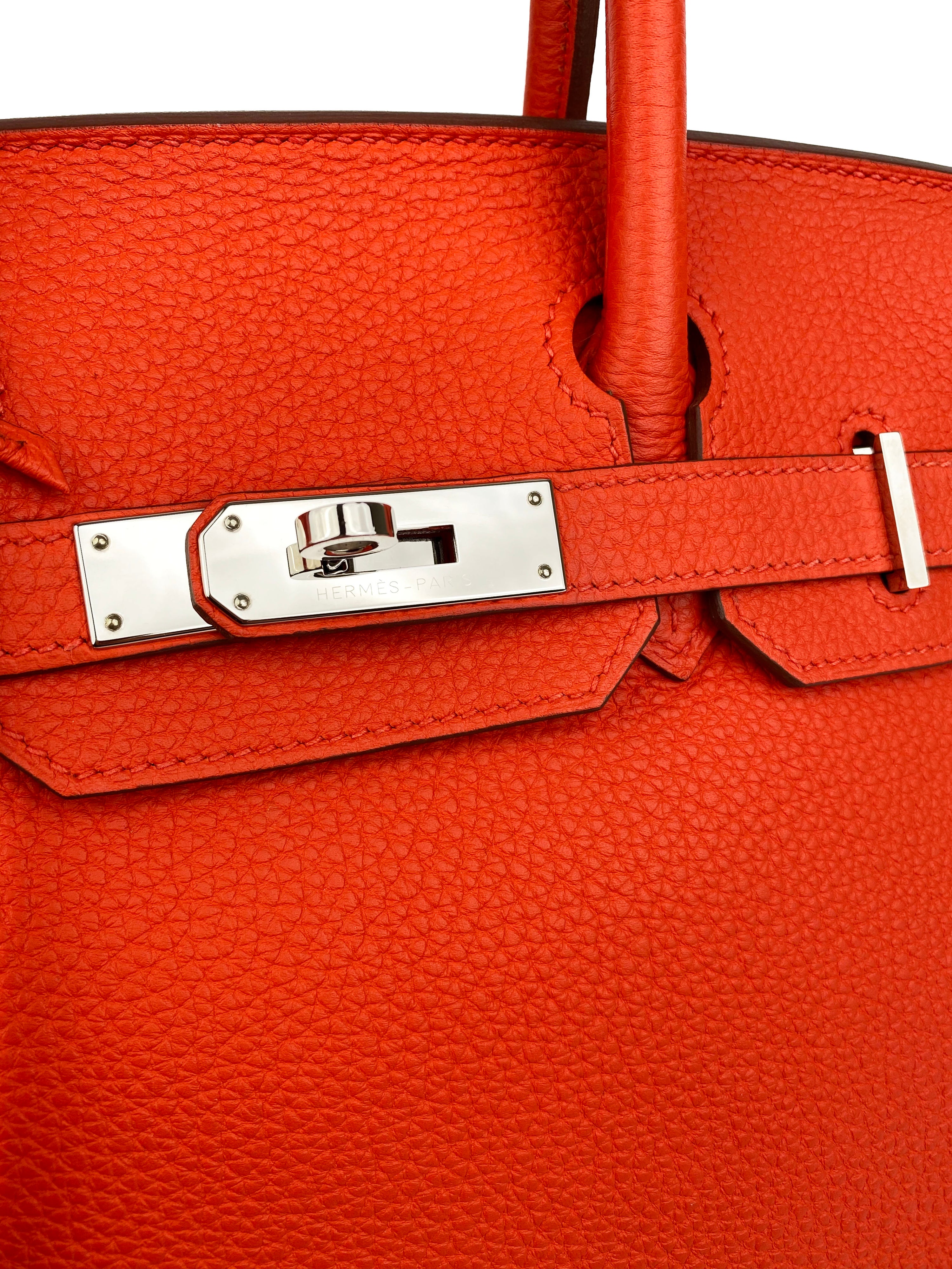 Hermes 8V Orange Poppy 30 Birkin Bag