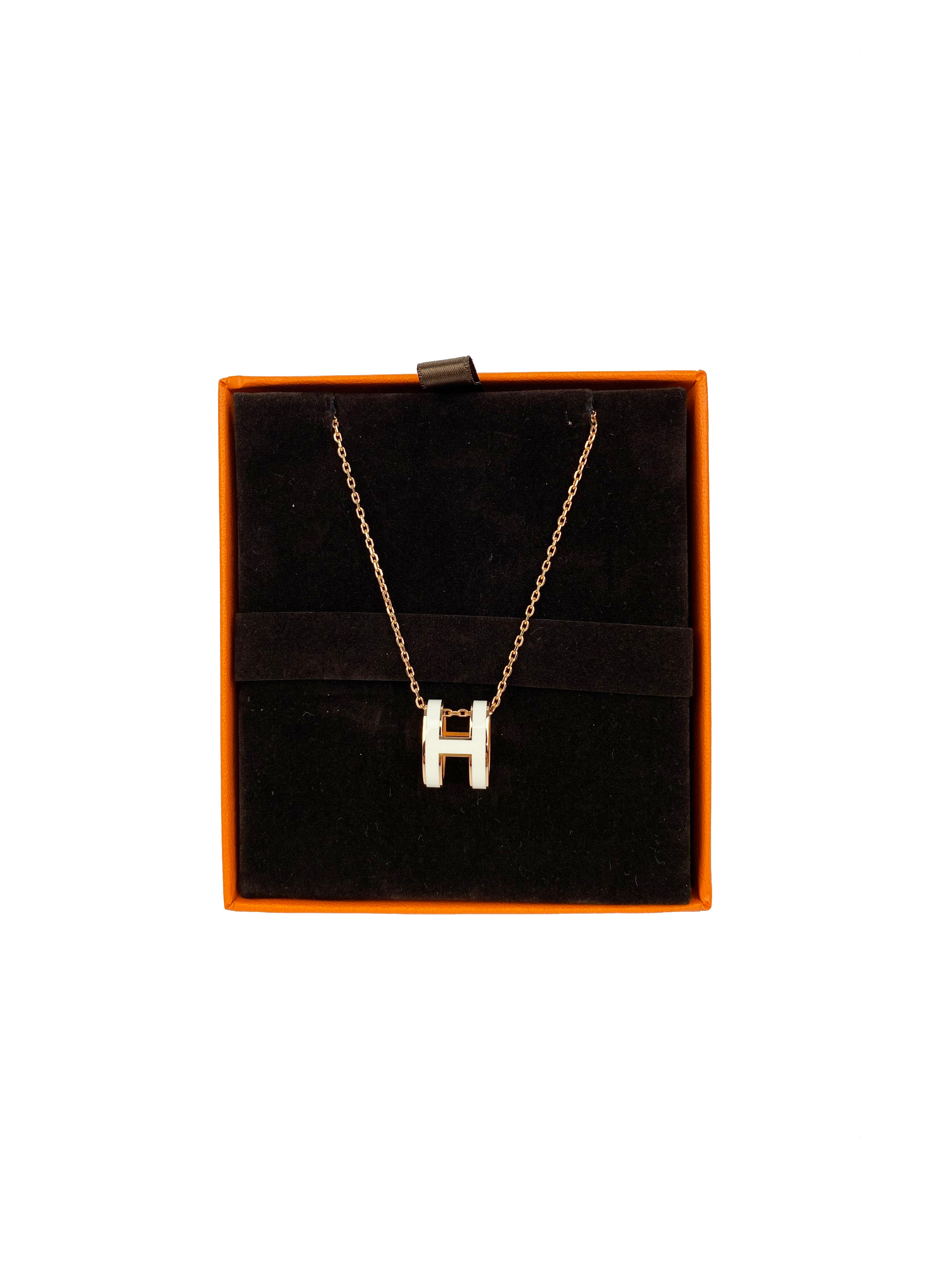 Hermes White & Rose Gold Pop H Necklace