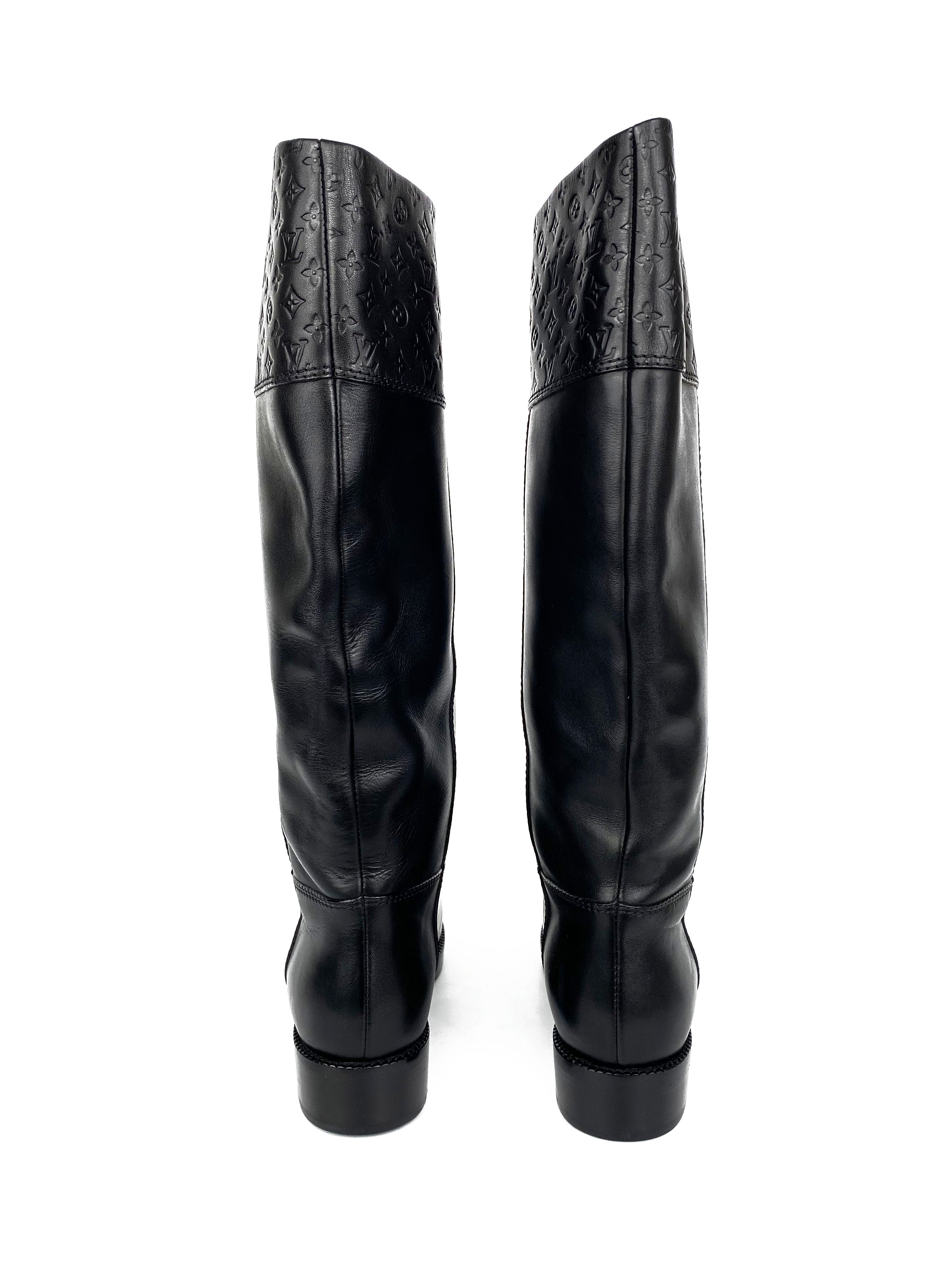 Louis Vuitton Black Monogram Embossed Riding Boots 36