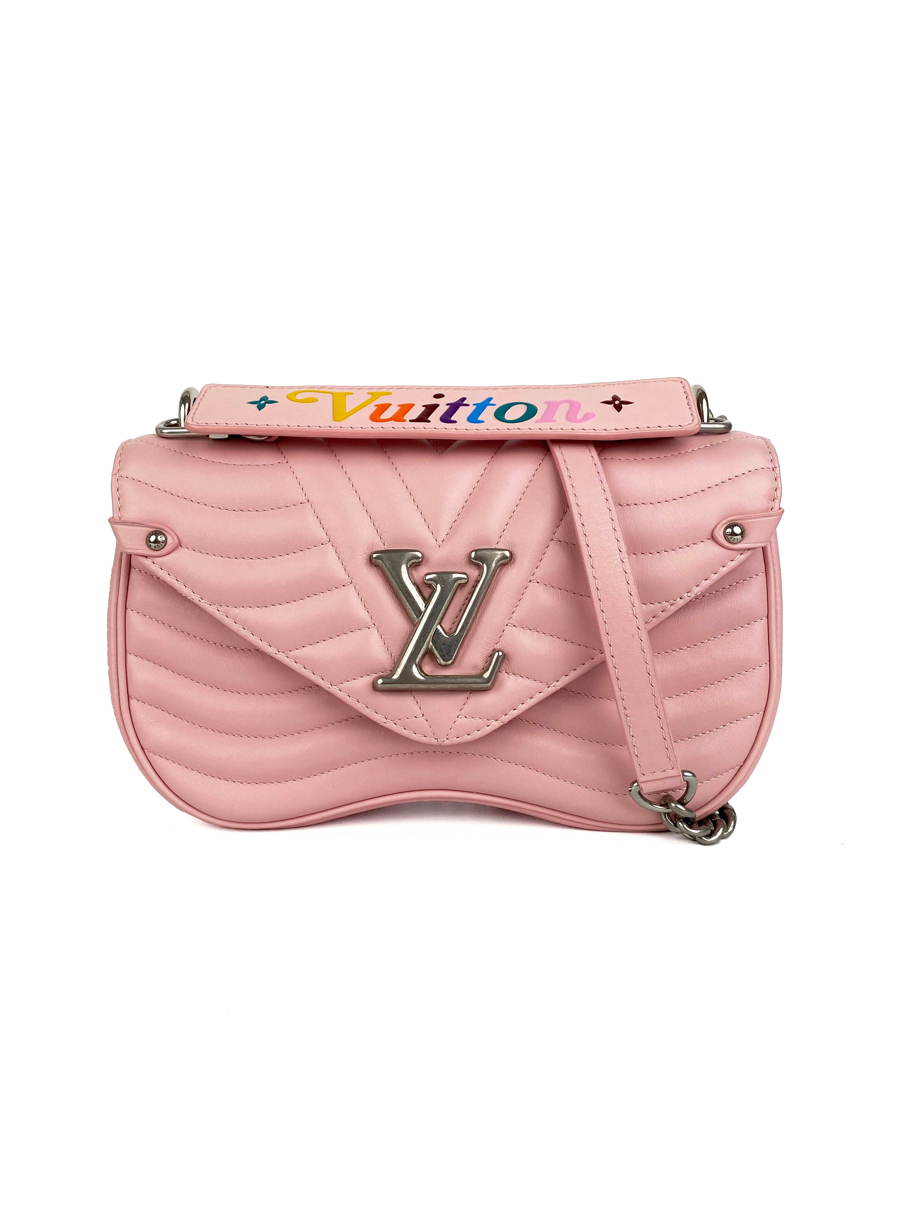LOUIS VUITTON Leather New Wave Chain Bag MM Handbag M55020 Pink Ladies