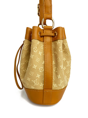 LOUIS VUITTON Tan MINI LIN Monogram NOELIE BAG Drawstring BUCKET Mini NOE