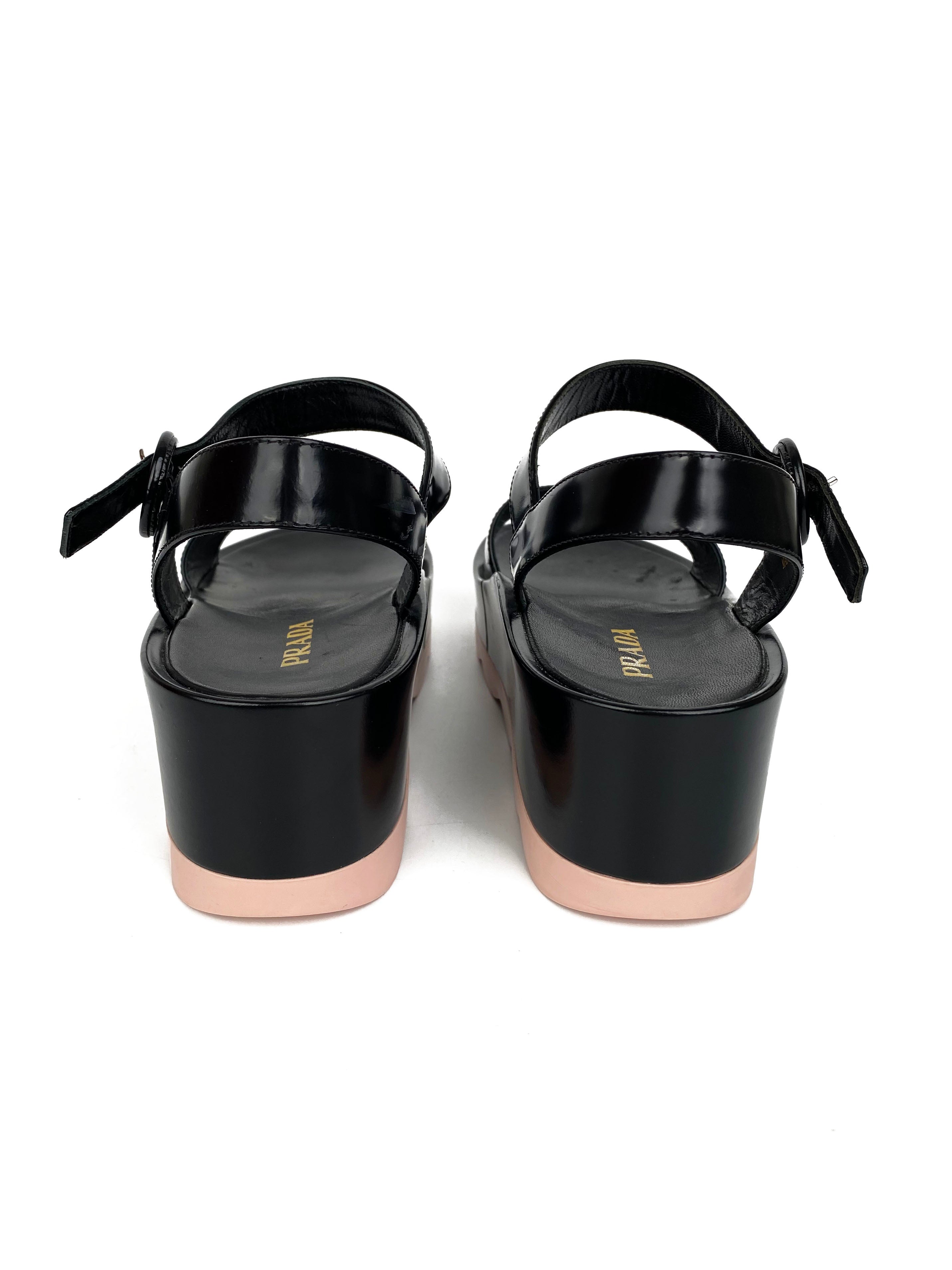 Prada Black Spazzolato Platform Sandals 40