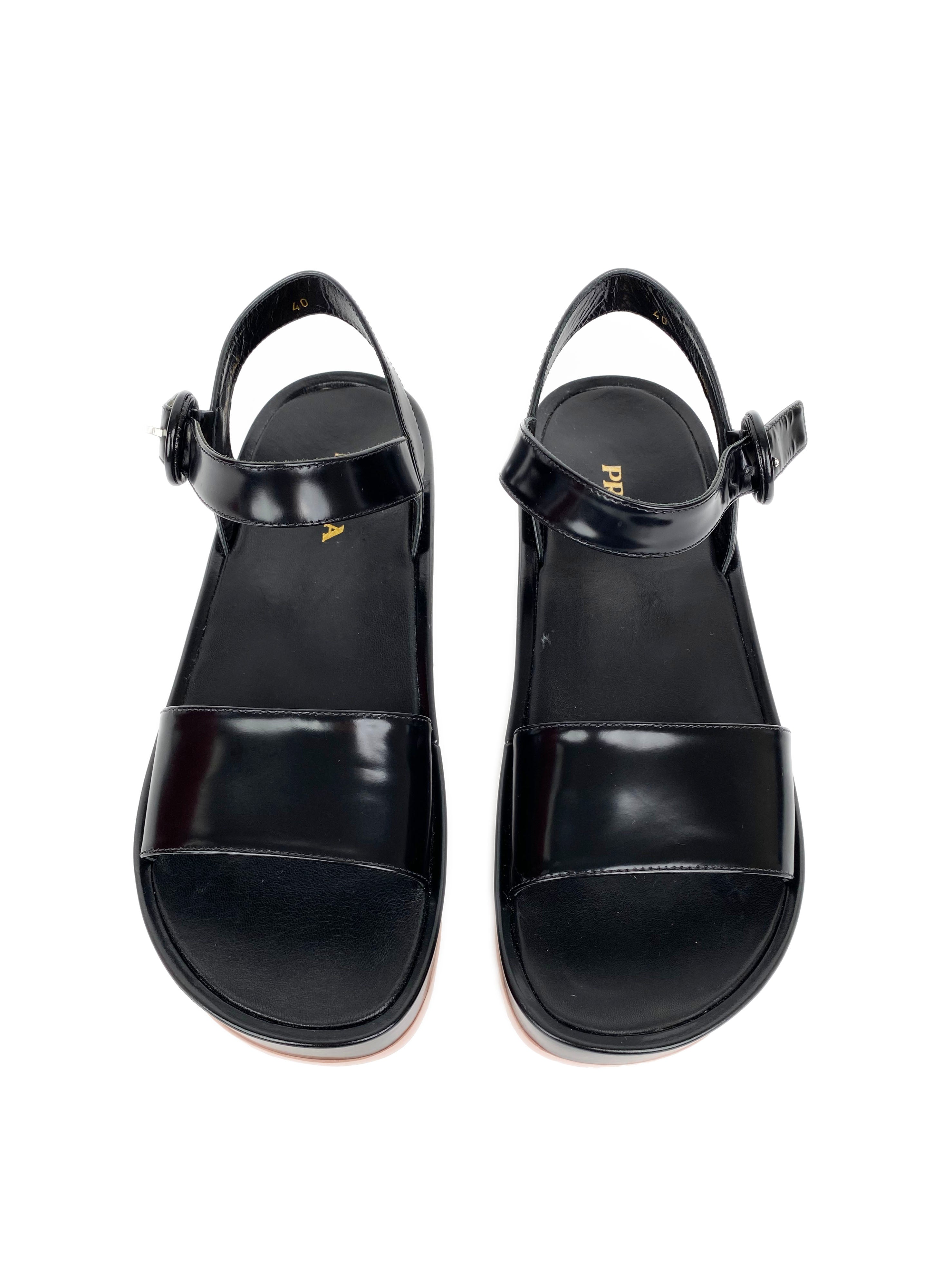 Prada Black Spazzolato Platform Sandals 40