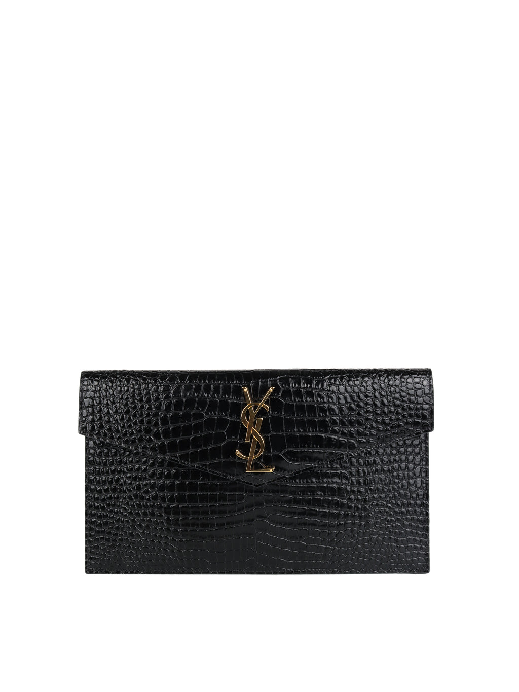 Saint Laurent Black Croc Embossed Uptown Pouch GHW