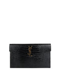 Saint Laurent Black Croc Embossed Uptown Pouch GHW