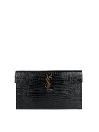 Saint Laurent Black Croc Embossed Uptown Pouch GHW