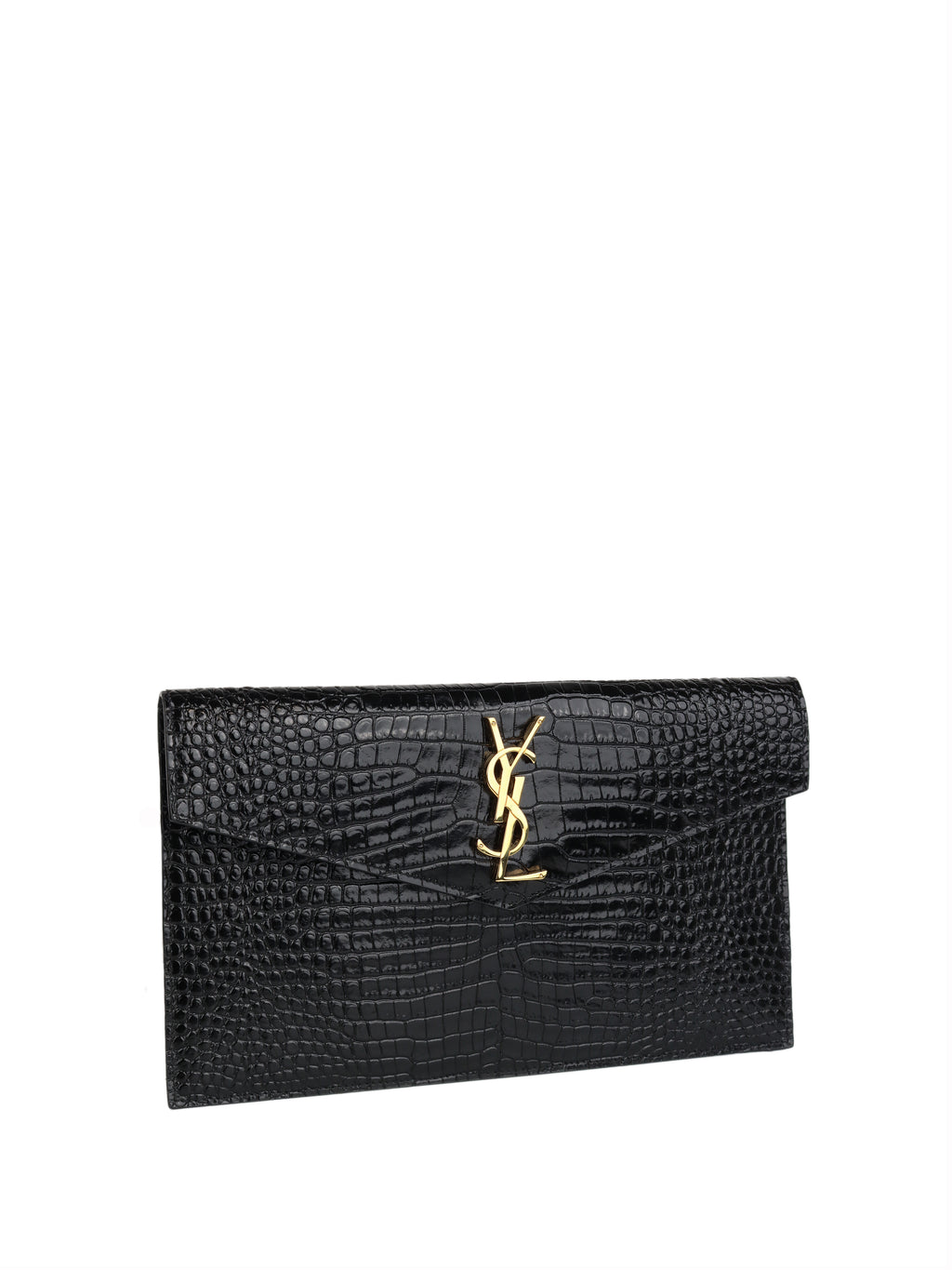 Saint Laurent Black Croc Embossed Uptown Pouch GHW