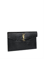 Saint Laurent Black Croc Embossed Uptown Pouch GHW