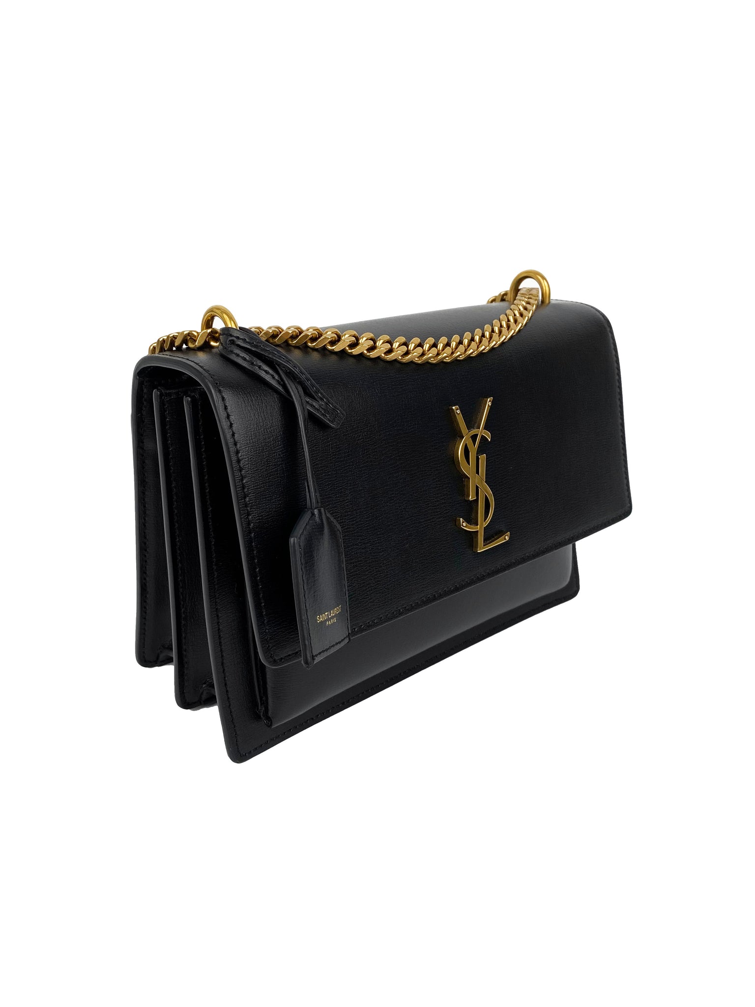 Ysl Sunset Bag With Leather Strap Saint Laurent Black Medium