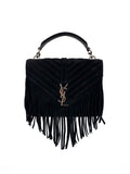 Saint Laurent Black Suede Fringe Shoulder Bag