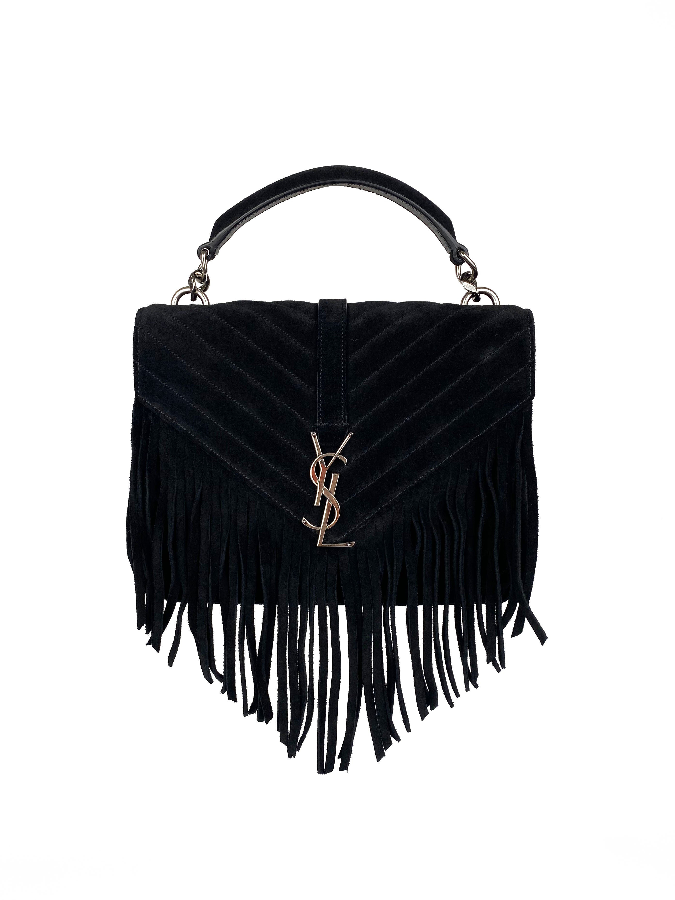 Saint Laurent Black Suede Fringe Shoulder Bag