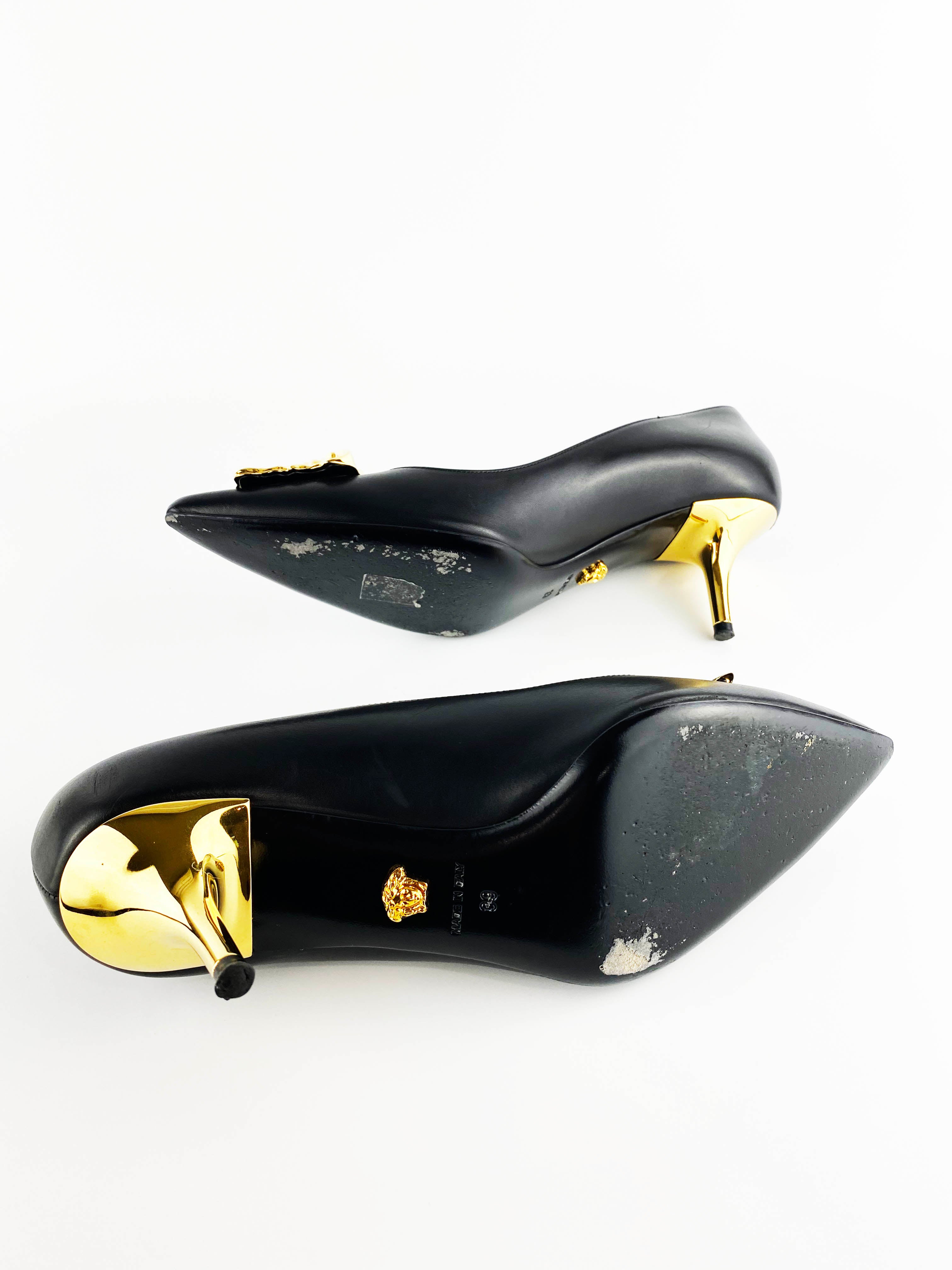 Versace Black & Gold Medusa Head Kitten Heels 39 – Votre Luxe