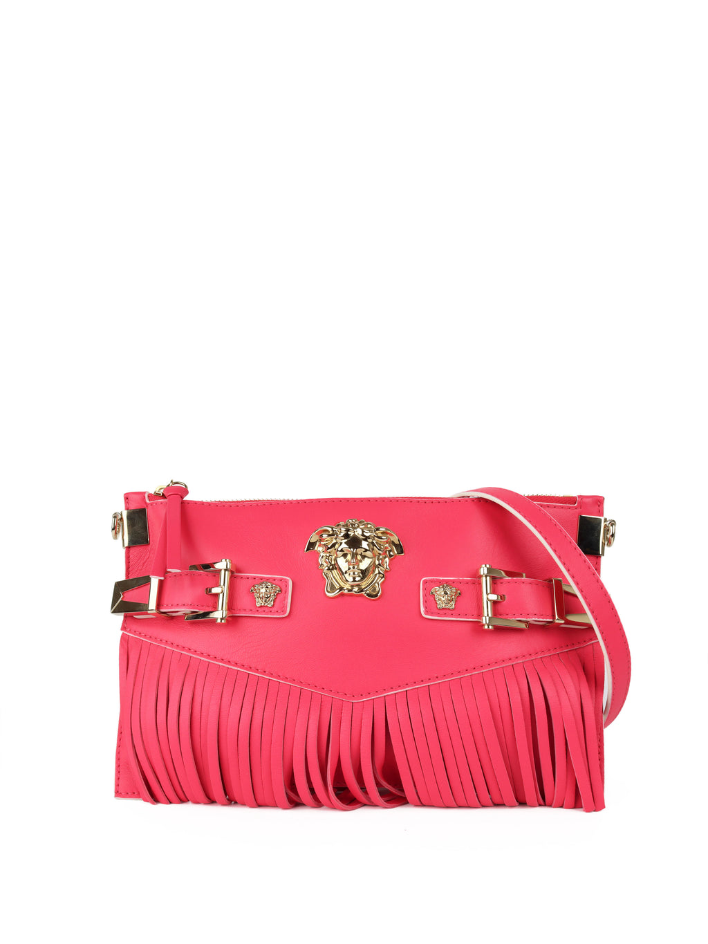 Versace Pink Leather Fringed Medusa Shoulder Bag