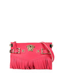 Versace Pink Leather Fringed Medusa Shoulder Bag