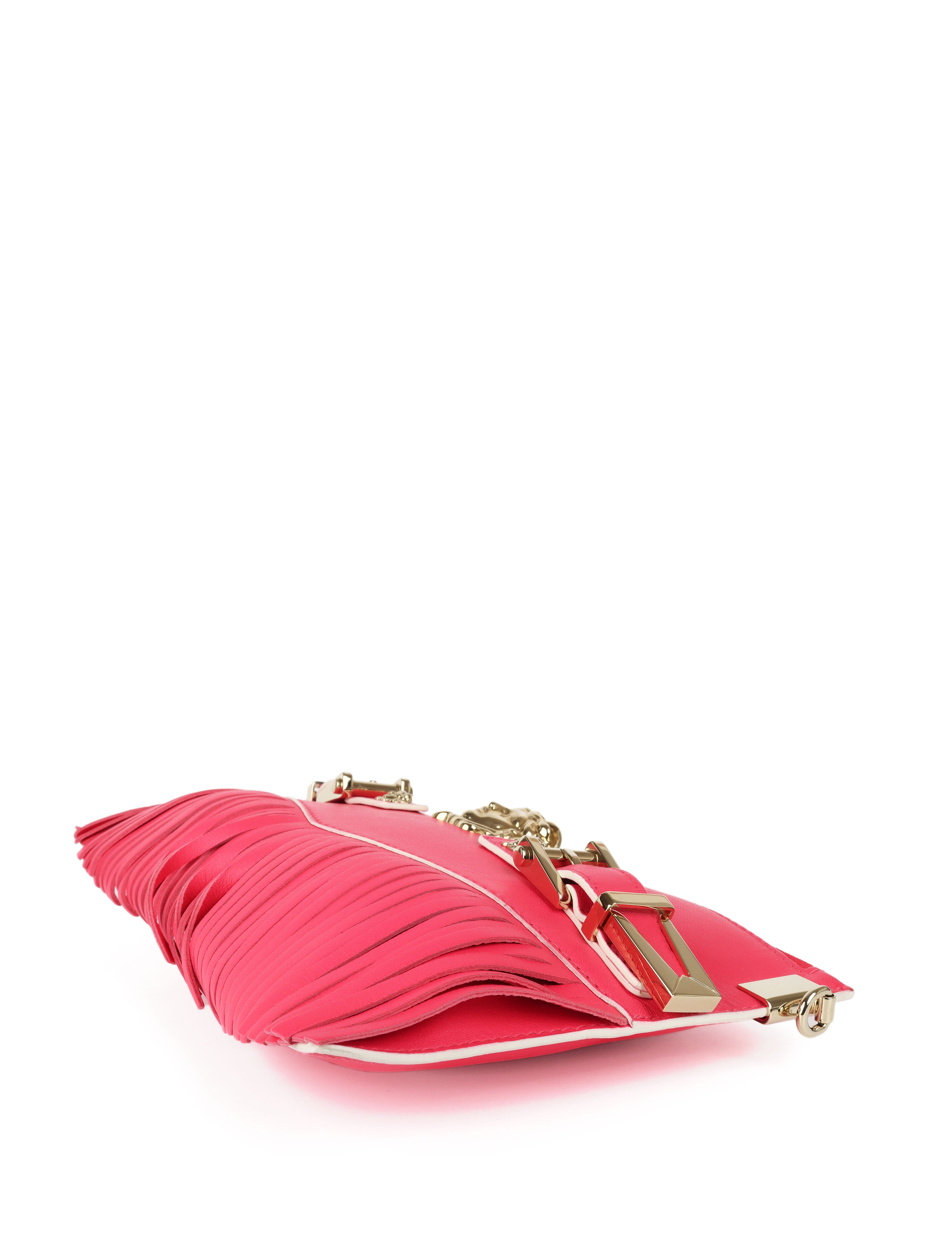 Versace Pink Leather Fringed Medusa Shoulder Bag