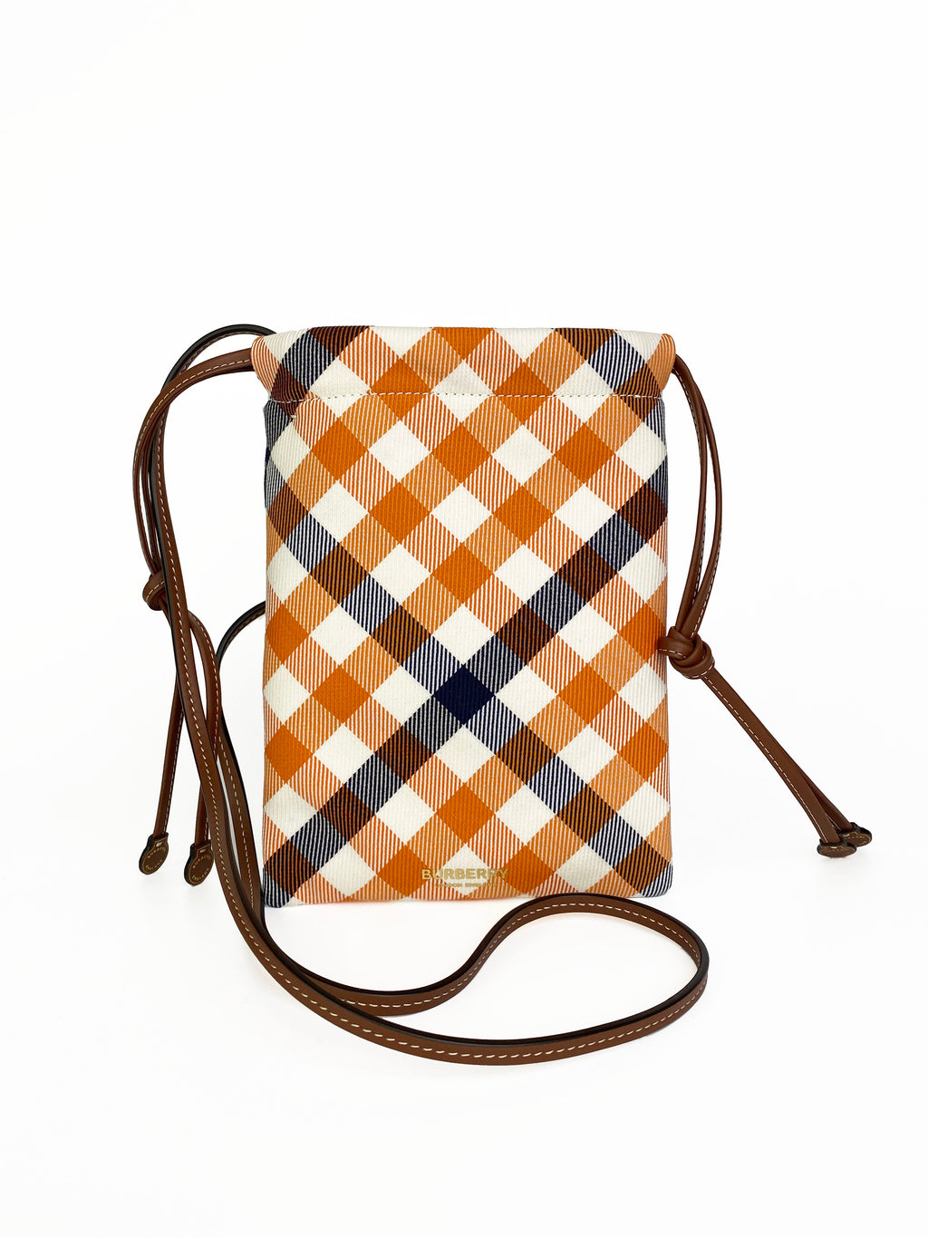 Burberry Orange & Navy Gingham Phone Bag