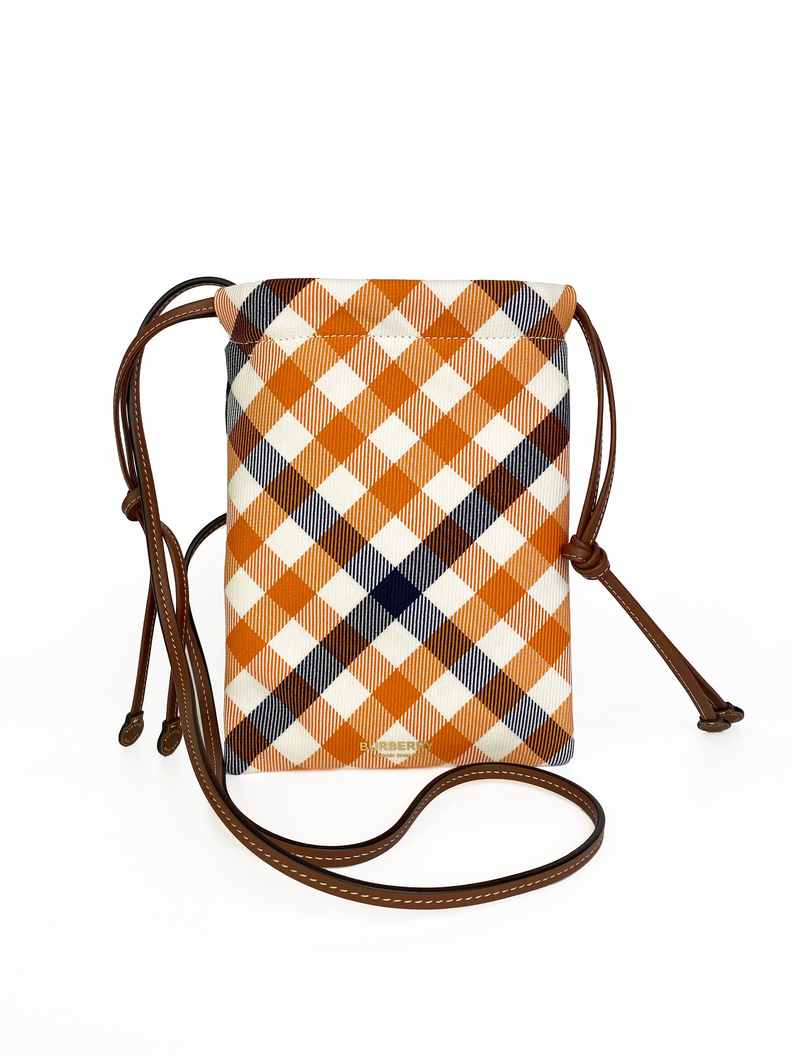 Burberry Orange & Navy Gingham Phone Bag