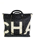 Chanel Black & White Logo Camellia Large Shopping Tote