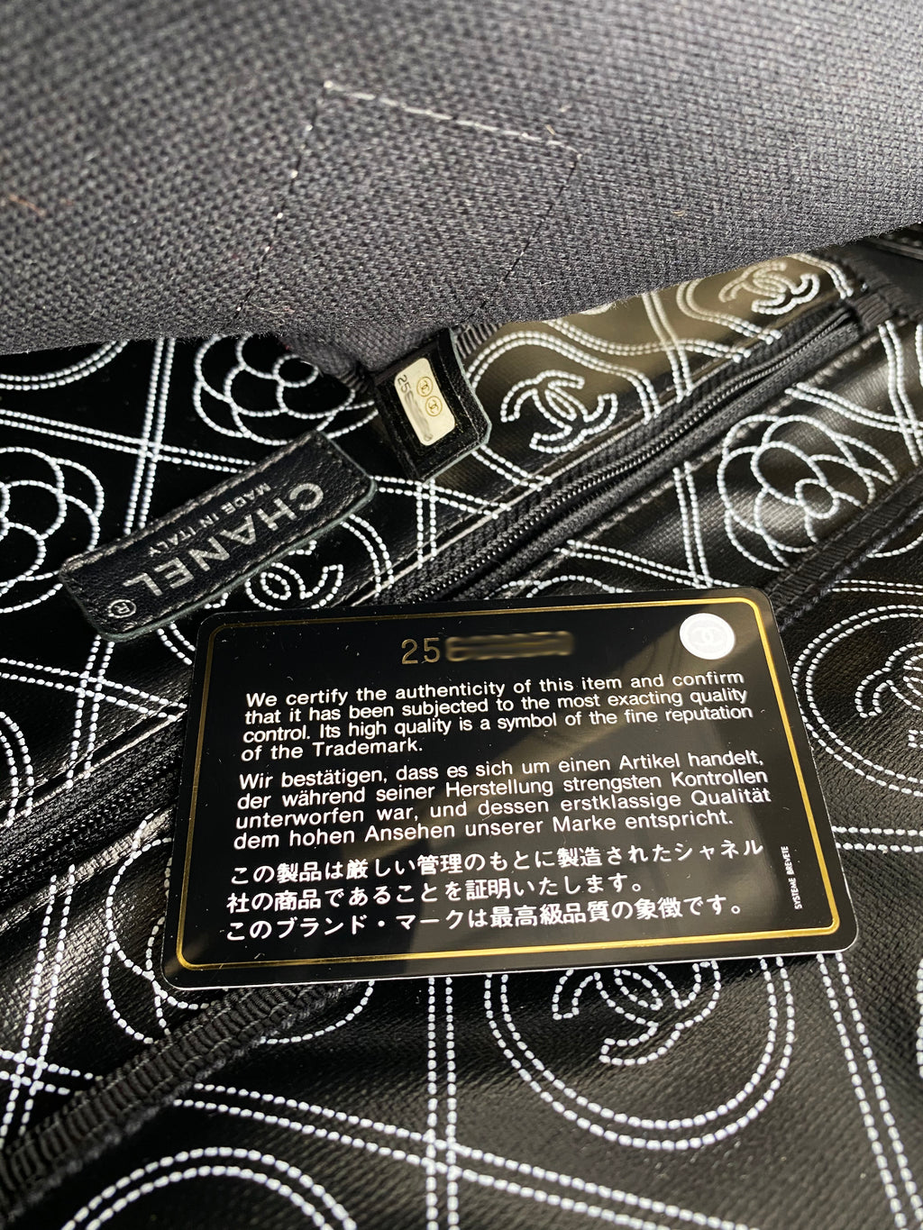 Chanel Black & White Logo Camellia Large Shopping Tote