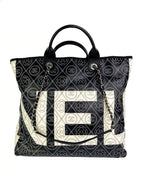 Chanel Black & White Logo Camellia Large Shopping Tote