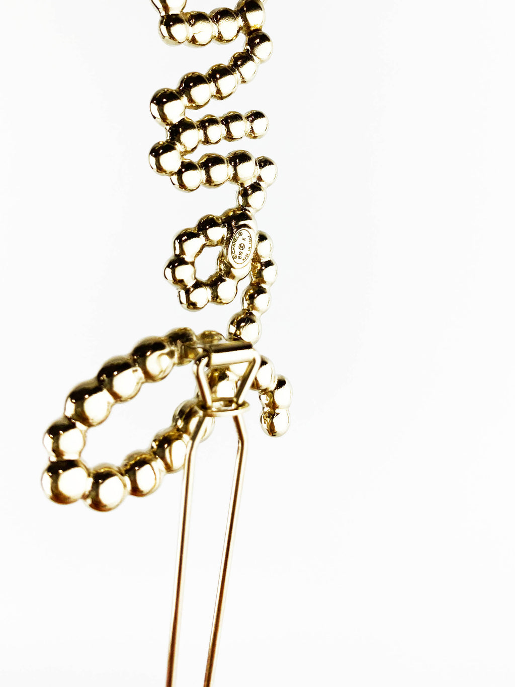 Chanel Swirling Logo Faux Pearl & Crystal Hair Clip