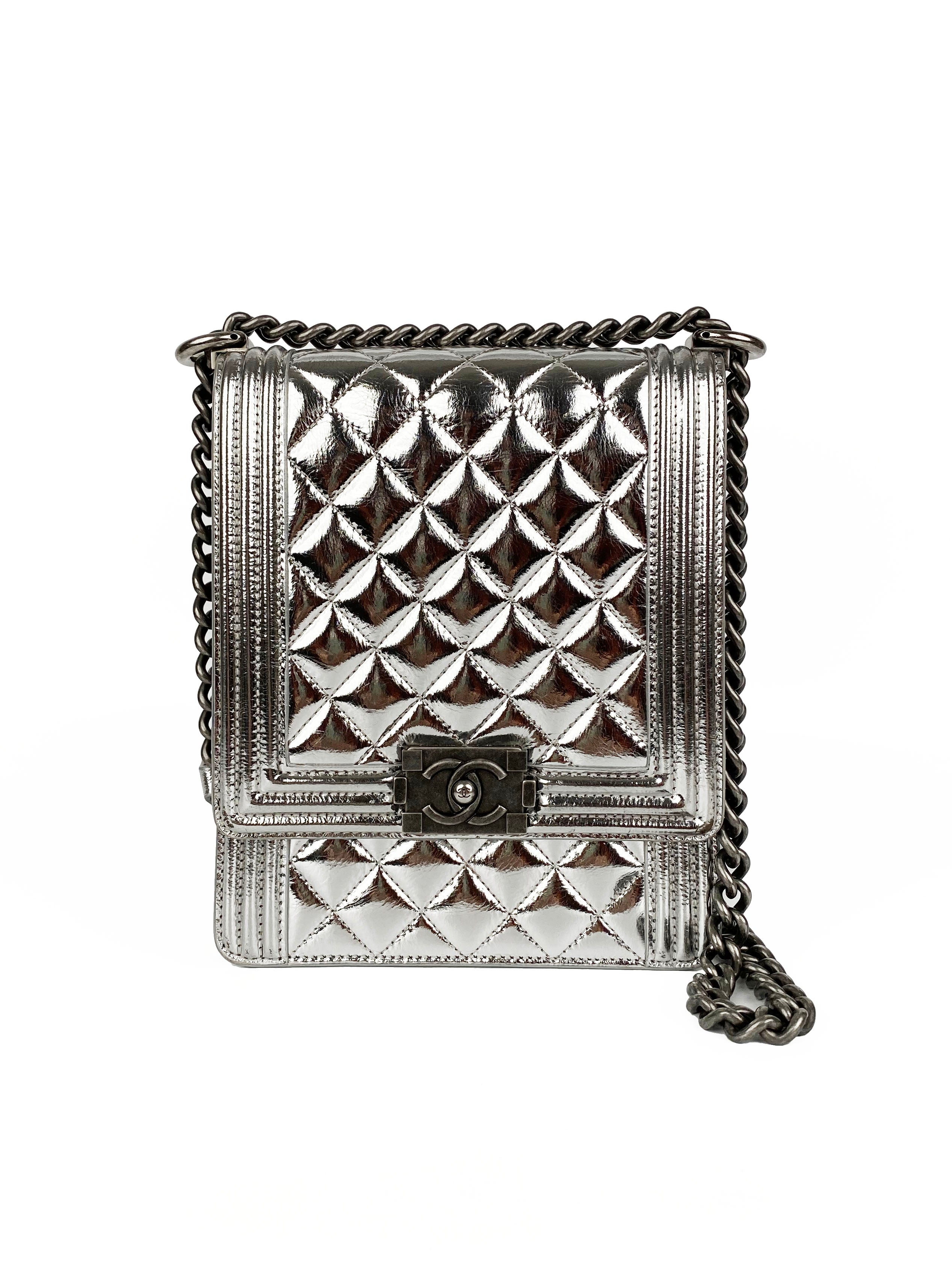 Chanel North South Silver Boy Bag