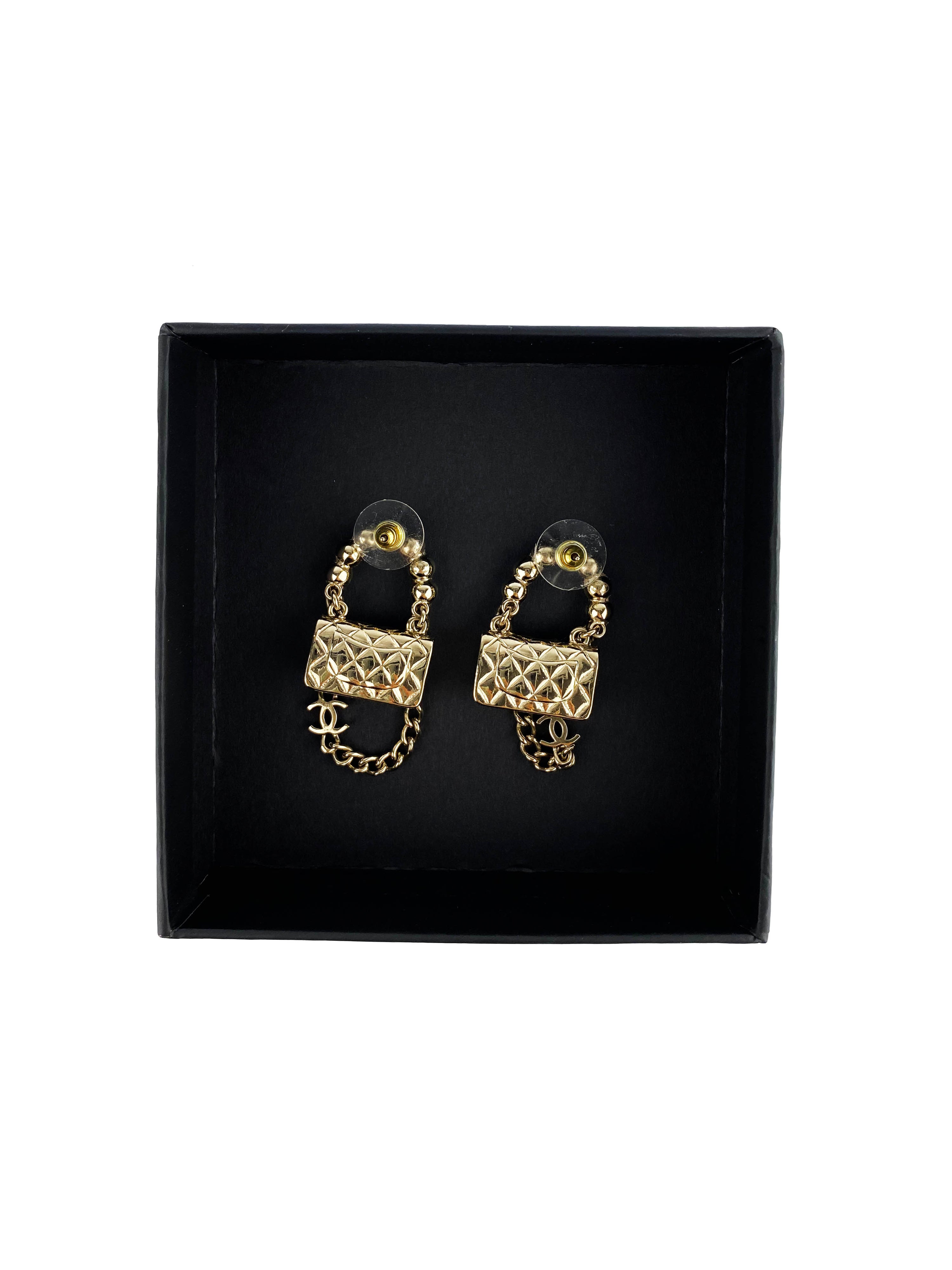 Chanel Mini Faux Pearl Bag Drop Earrings
