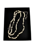 Chanel White Silver Pearl CC Long Necklace