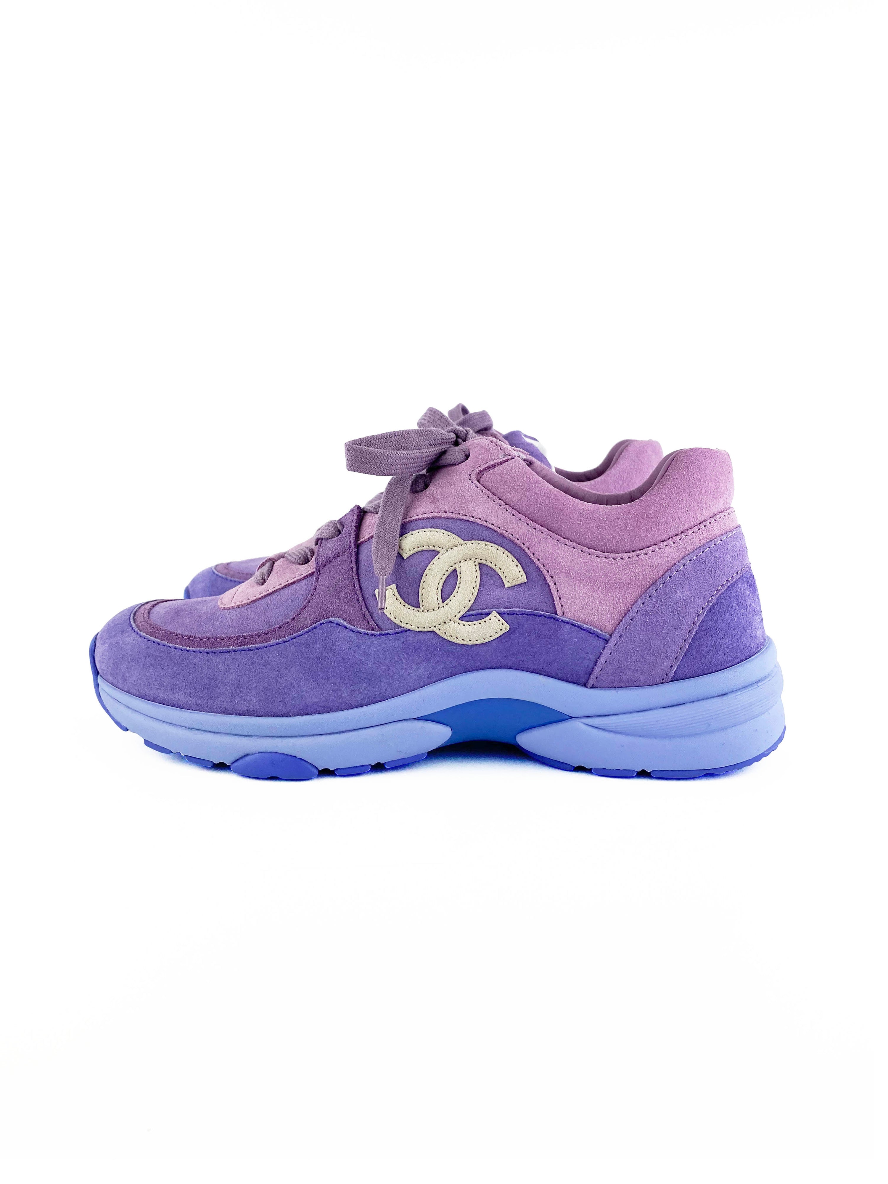 Chanel Purple Suede CC Sneakers 38