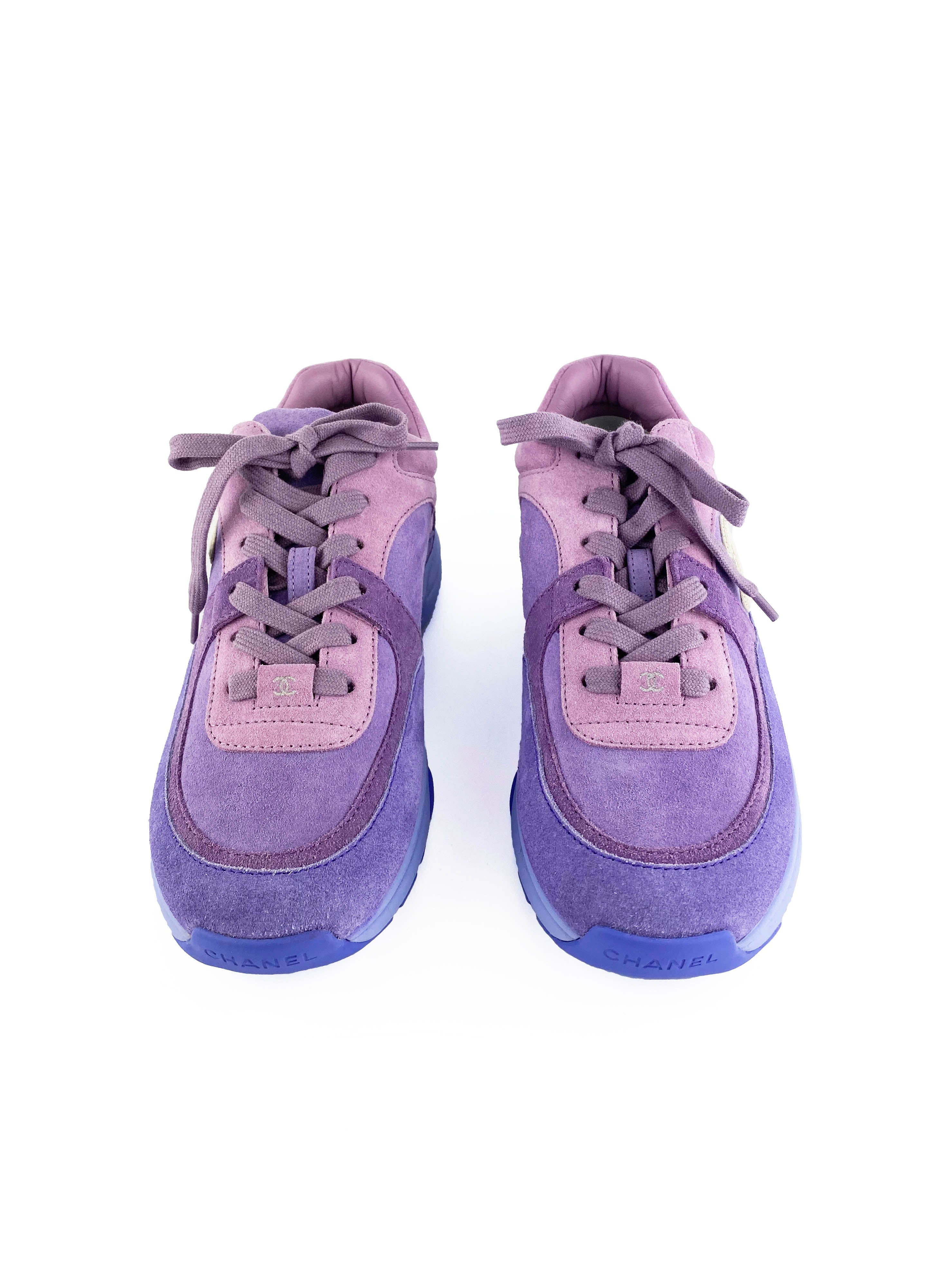 Chanel Purple Suede CC Sneakers 38