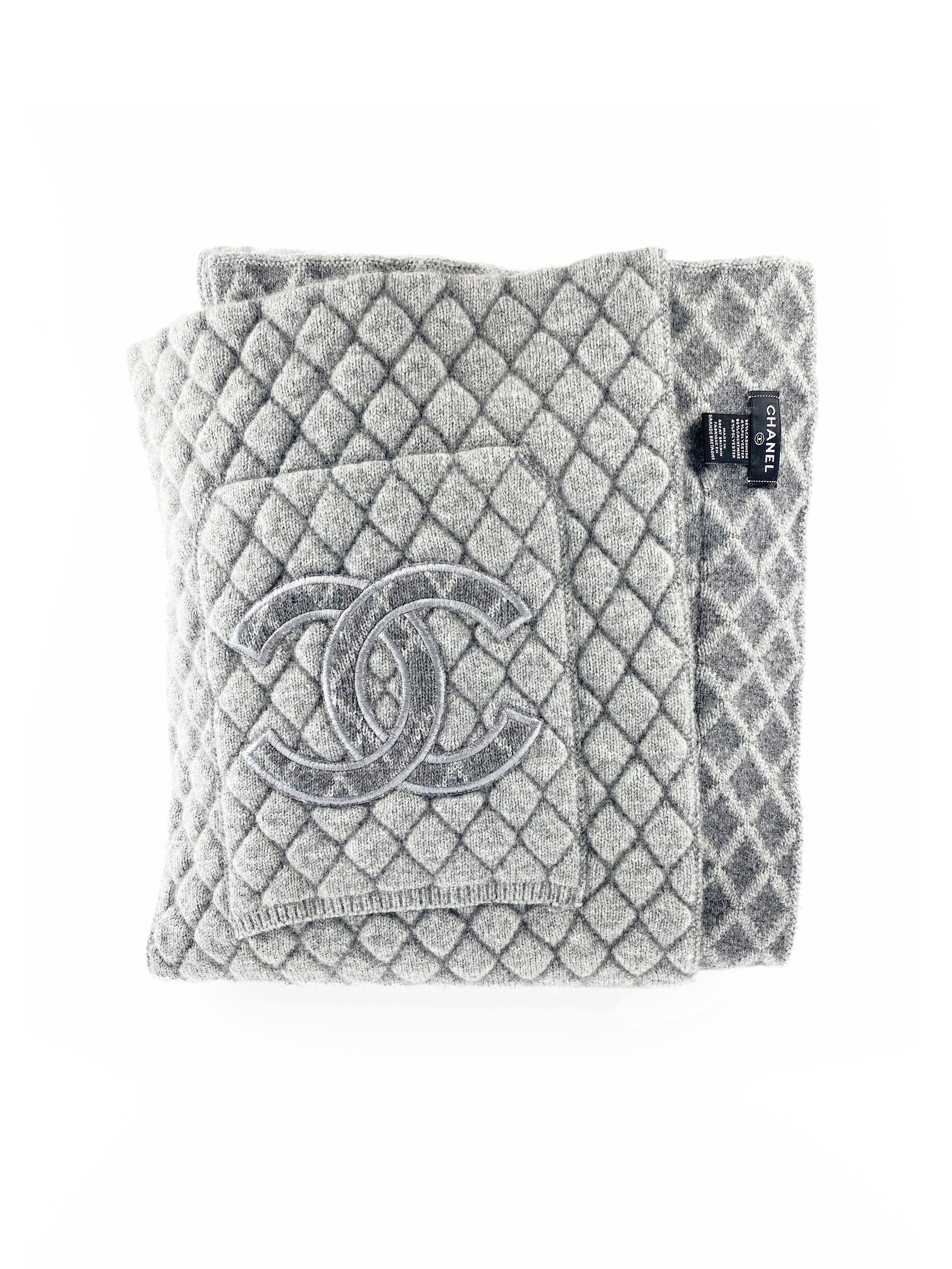 Chanel Long Grey Wool Scarf