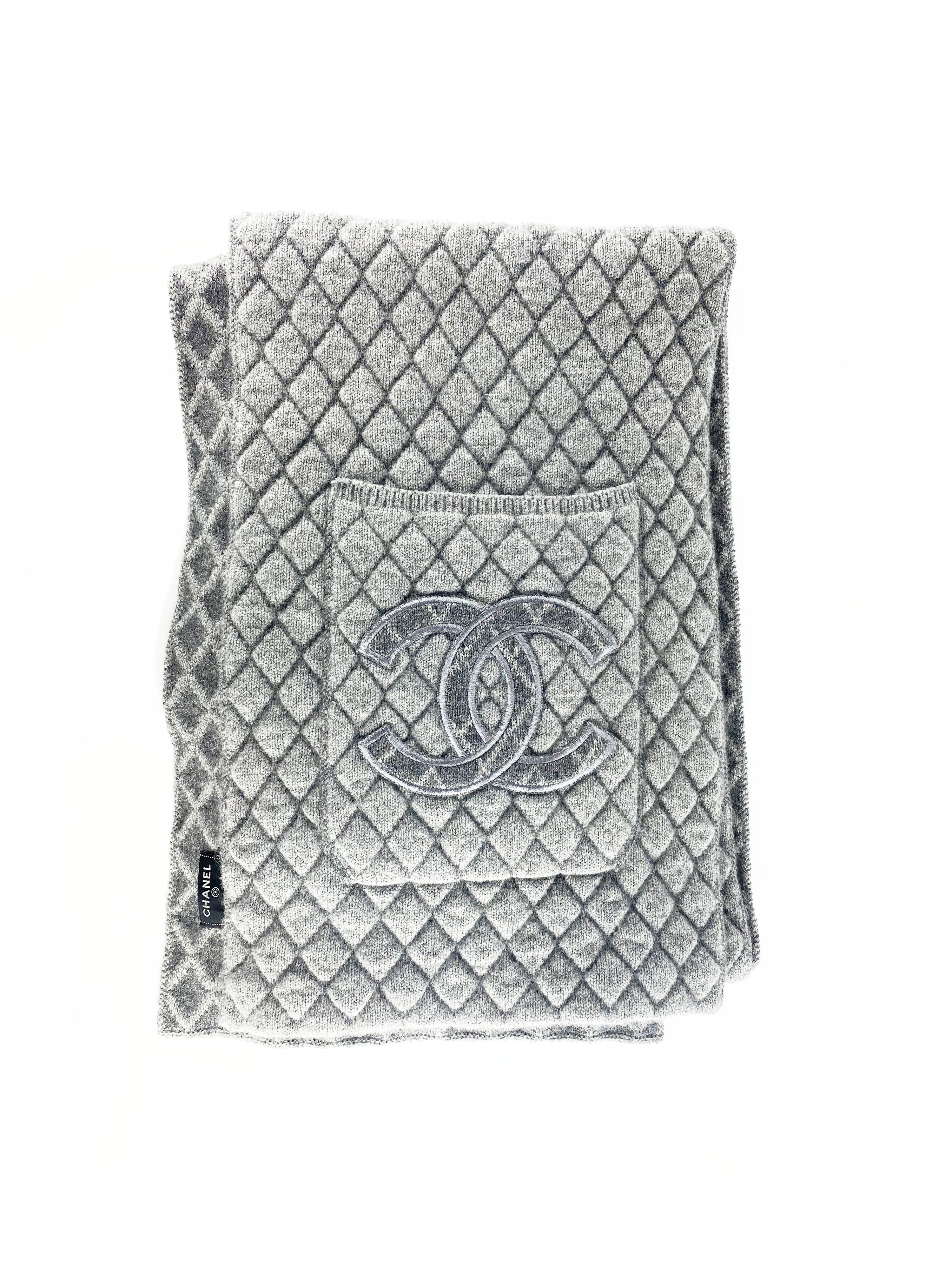 Chanel Long Grey Wool Scarf