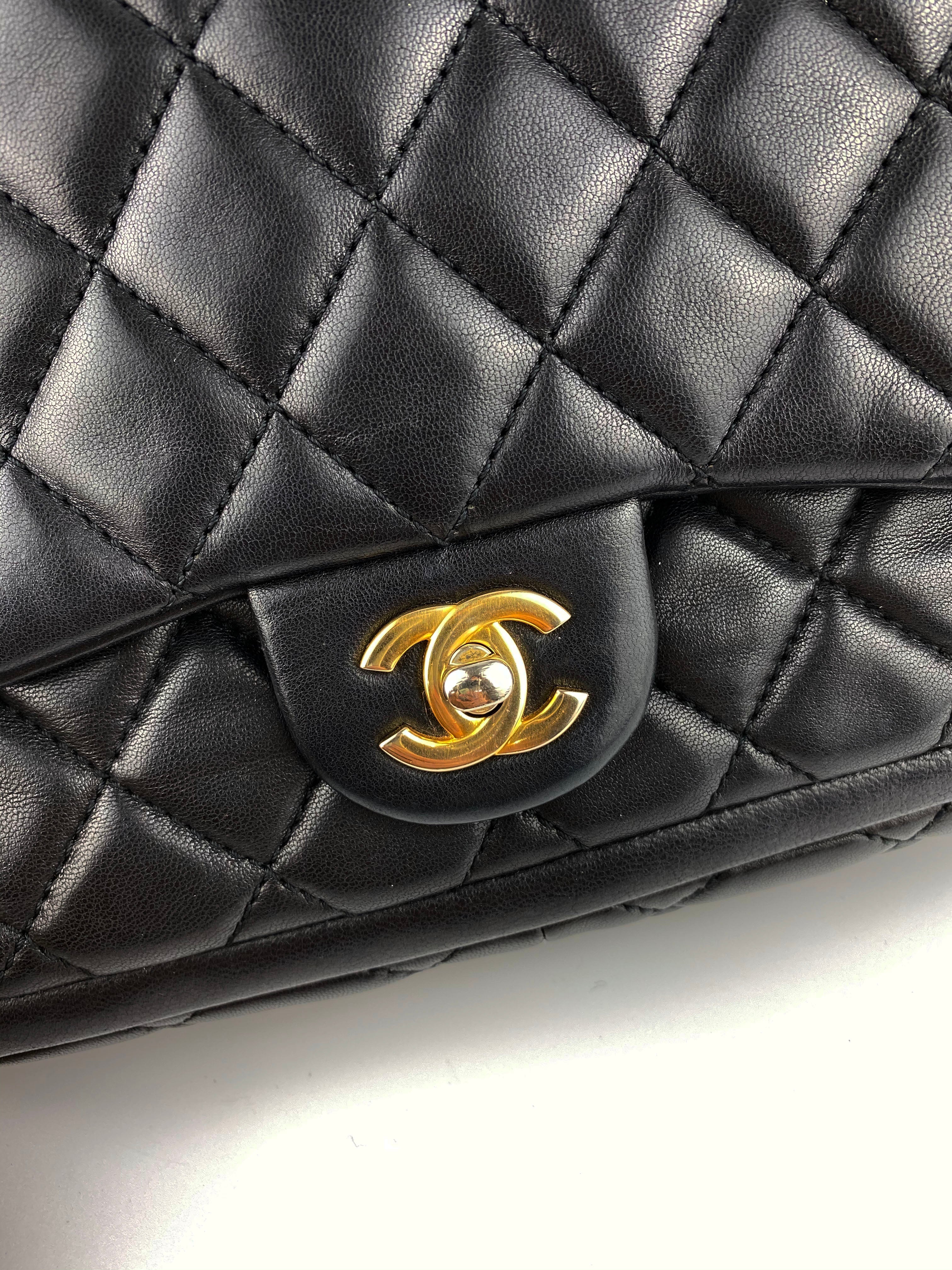 Chanel 1991-1994 Vertical Stitch Classic Square Flap Small Black Lambs –  AMORE Vintage Tokyo