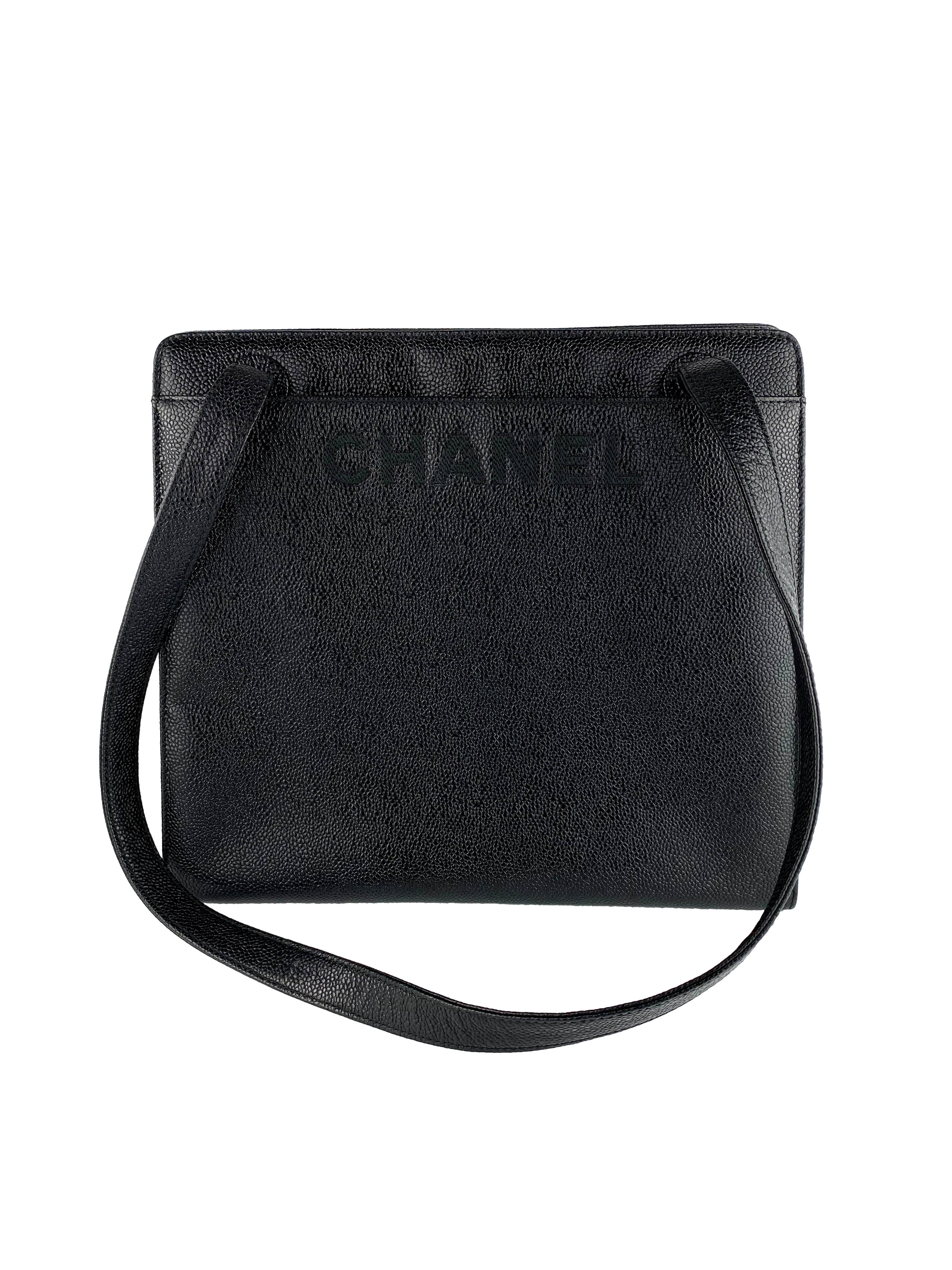 Chanel Vintage Black Tote with Stitched Logo
